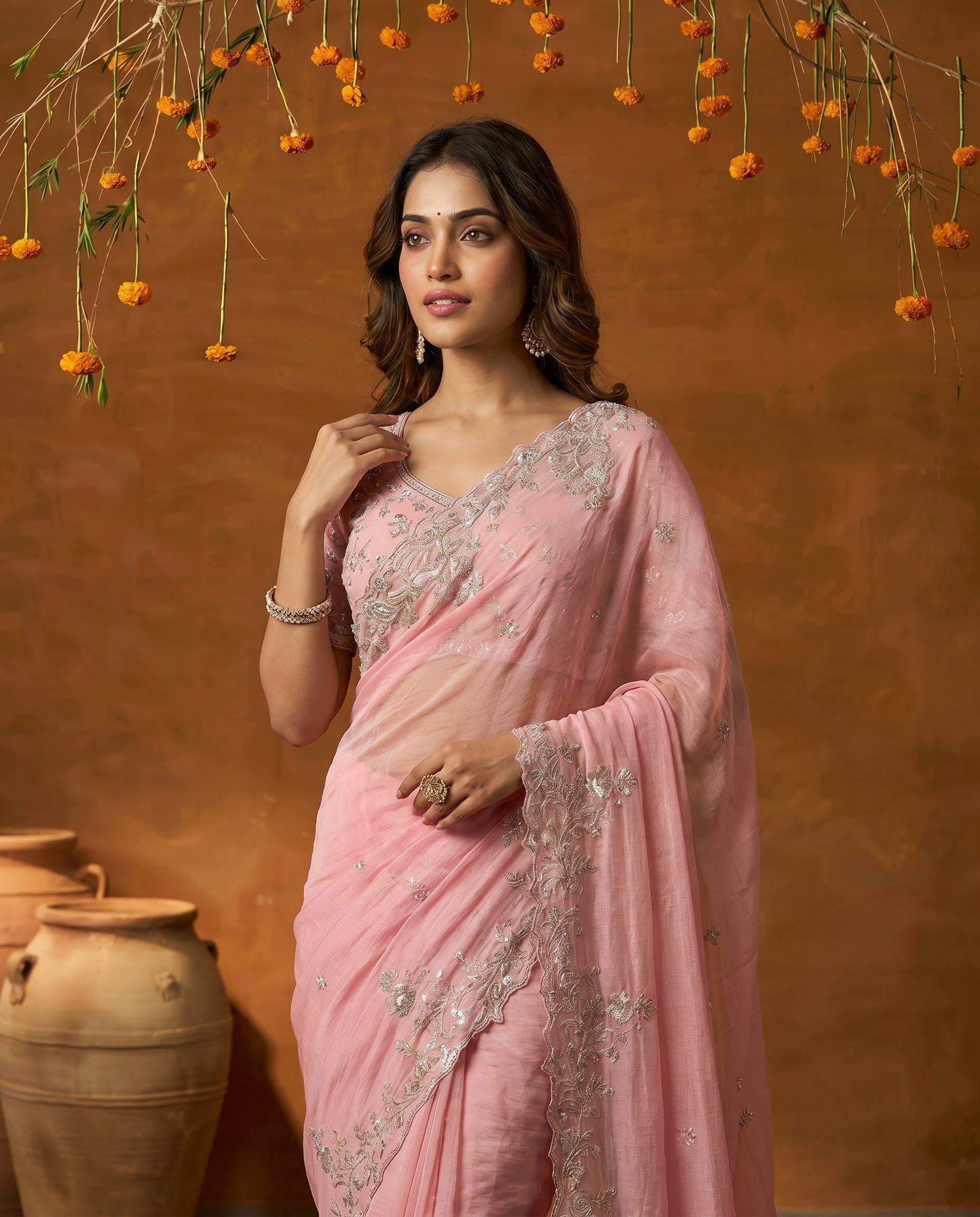 Rangoli Rouge Bollywood Embroidered Silk Saree - output 1 - 04 upper closeup