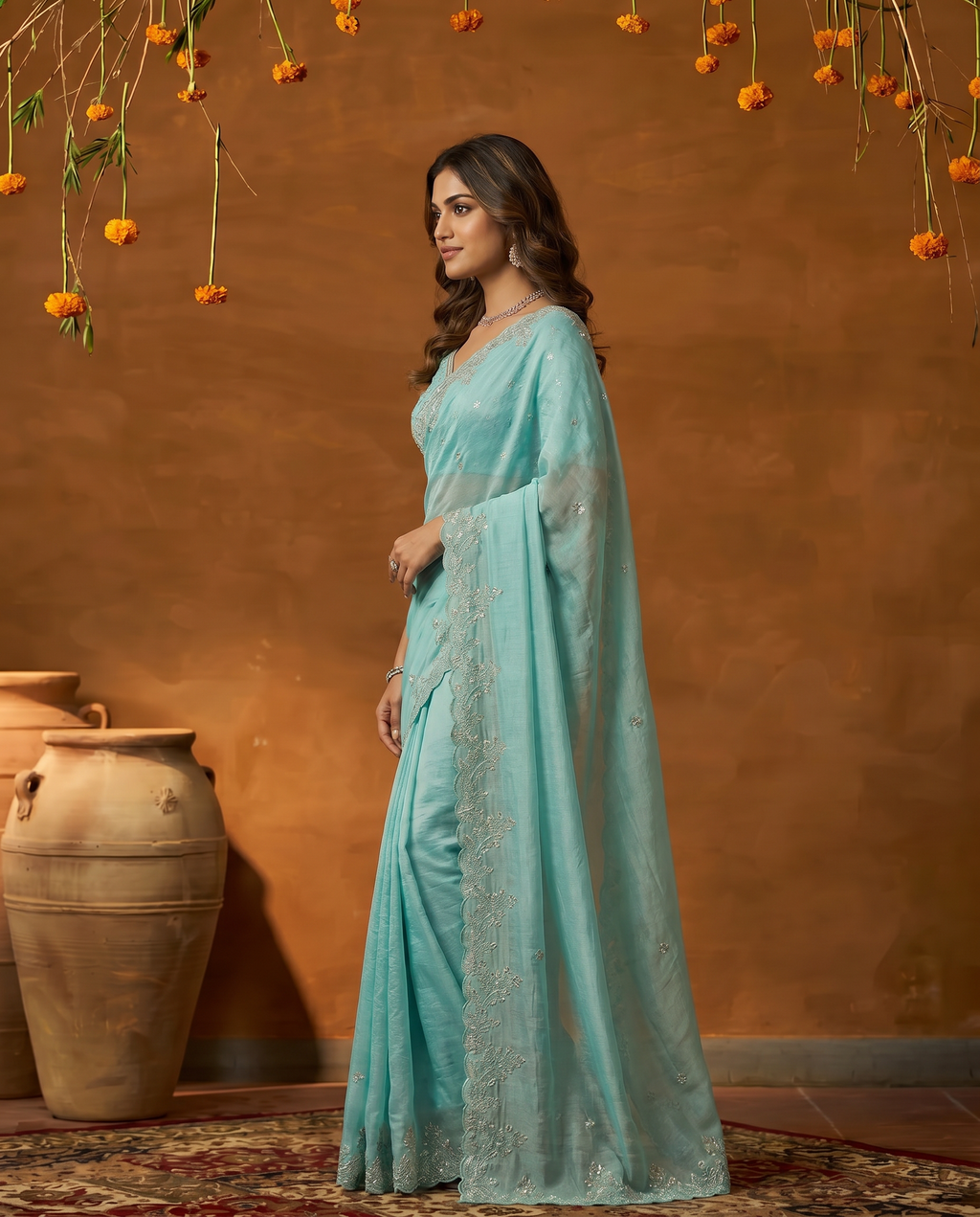 Rangoli Rouge Bollywood Embroidered Silk Saree - output 2 - 03 side