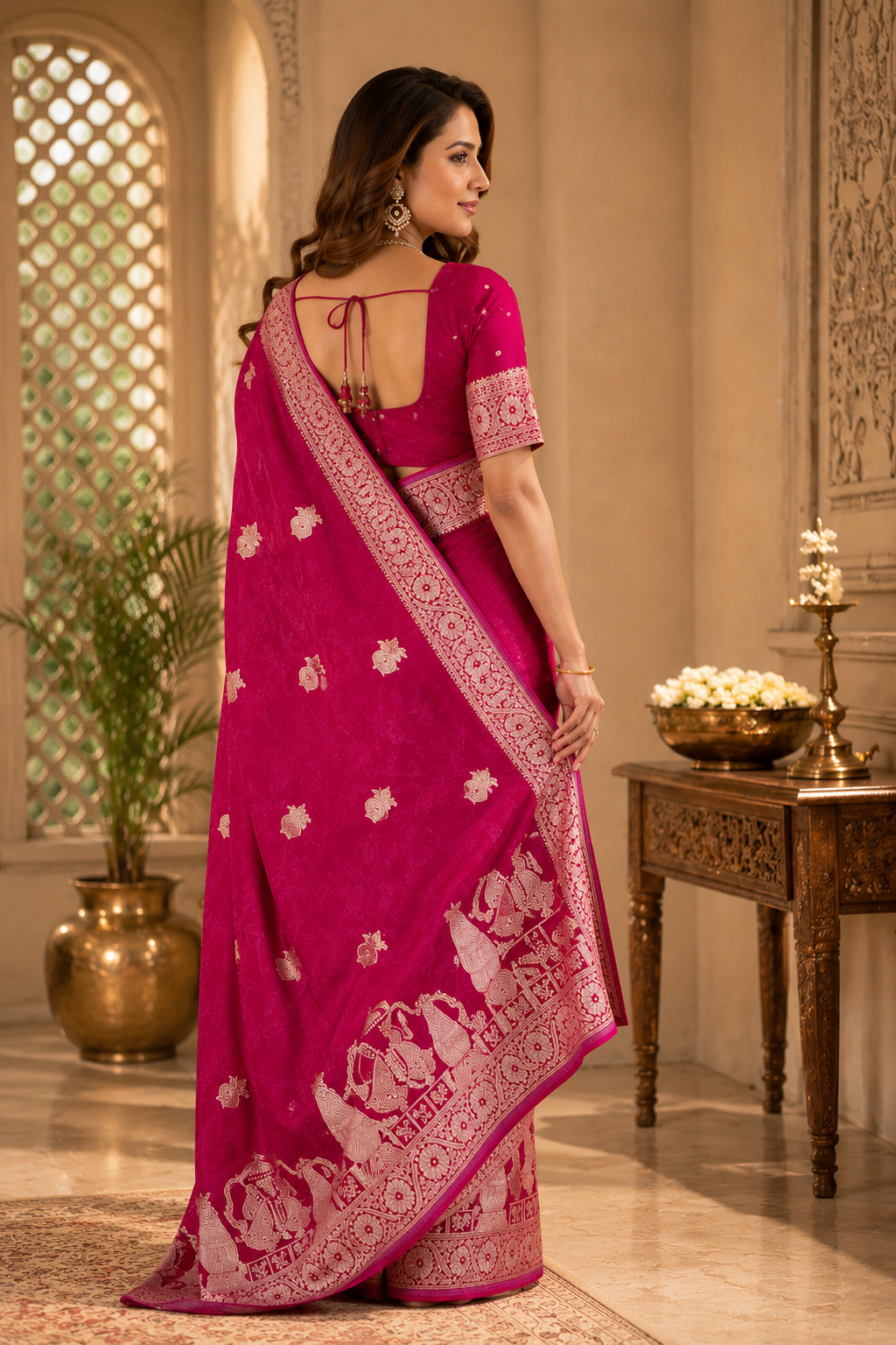Rani Pink Pure Silk Jari Weave Party Wear Saree - image 3