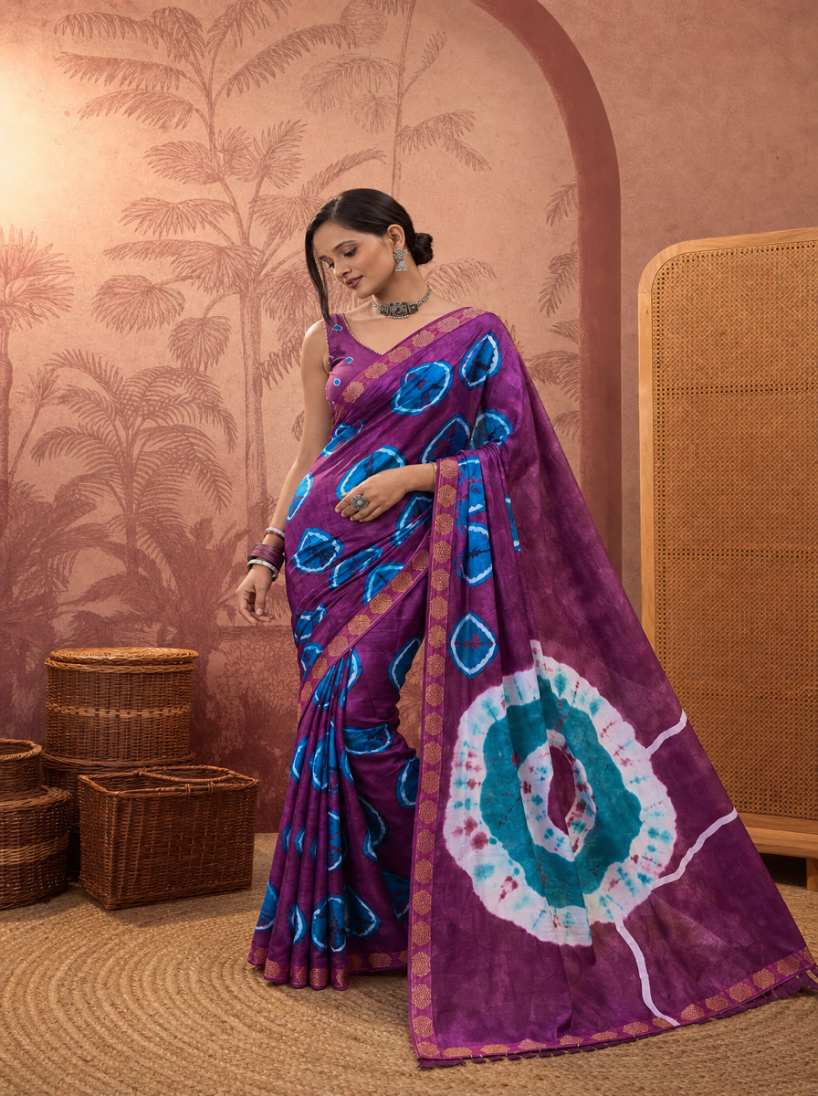 Vintage Charm Chikoo & Pink Shibori Saree