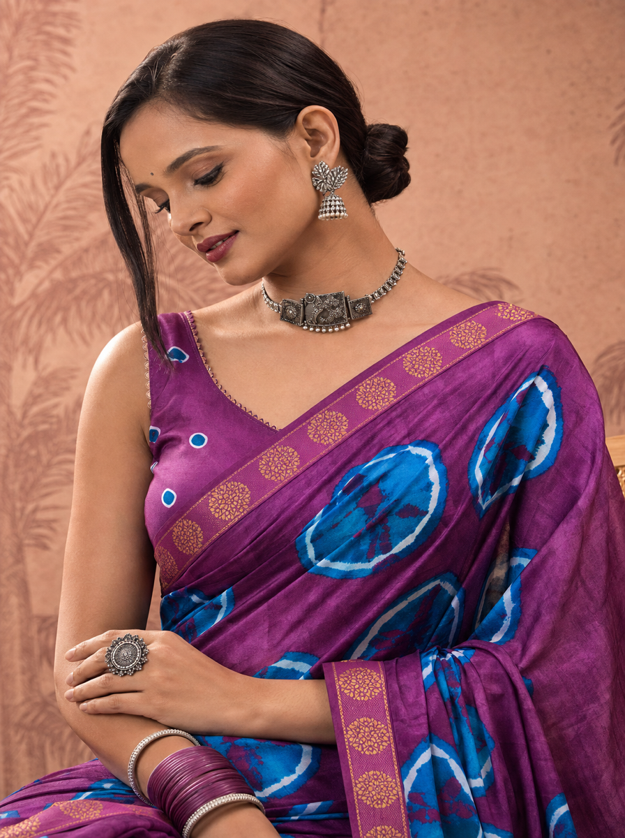 Vintage Charm Chikoo & Pink Shibori Saree