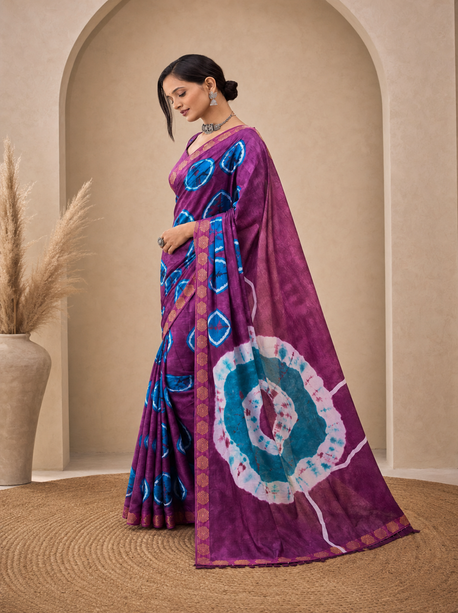 Vintage Charm Chikoo & Pink Shibori Saree