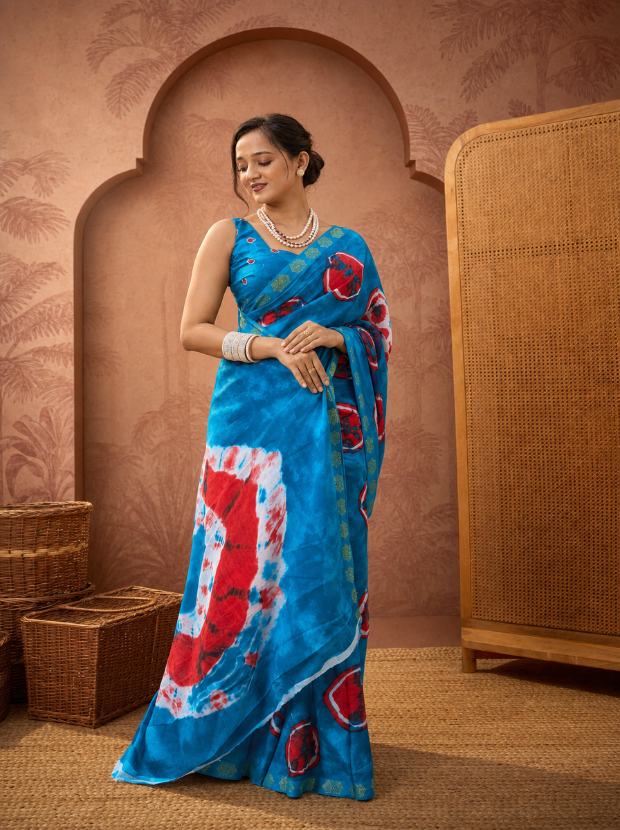 Vintage Charm Chikoo & Pink Shibori Saree