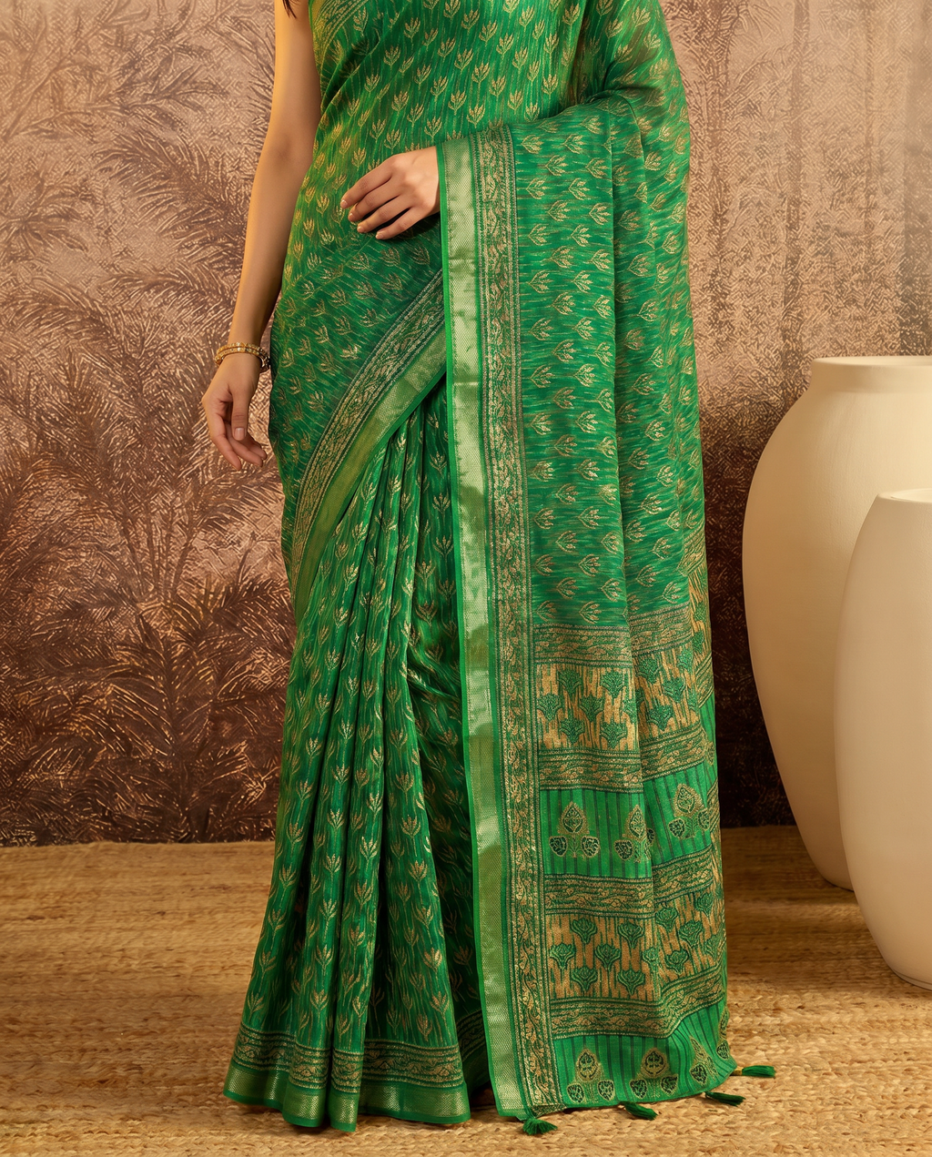 Royal Purple Ethnic Print Pure Cotton Saree with Golden Border - output 1 - 05 lower closeup