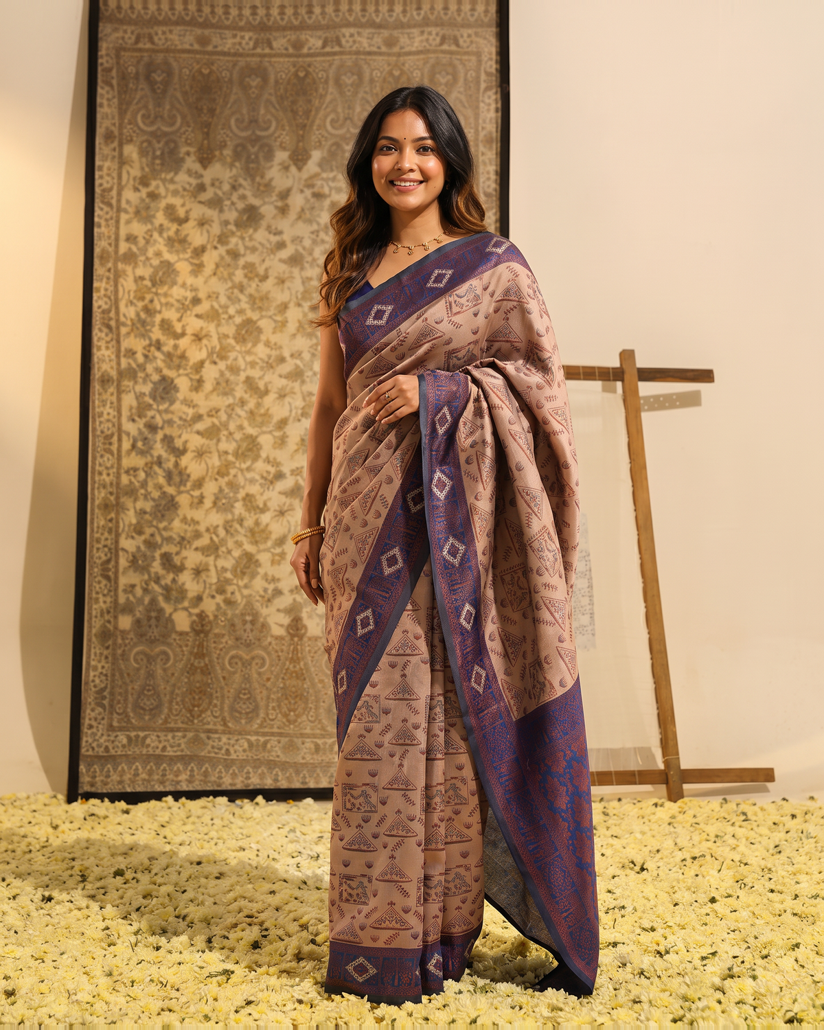 Royal Violet Bronze Silk Saree with Paisley Pallu - full saree hero