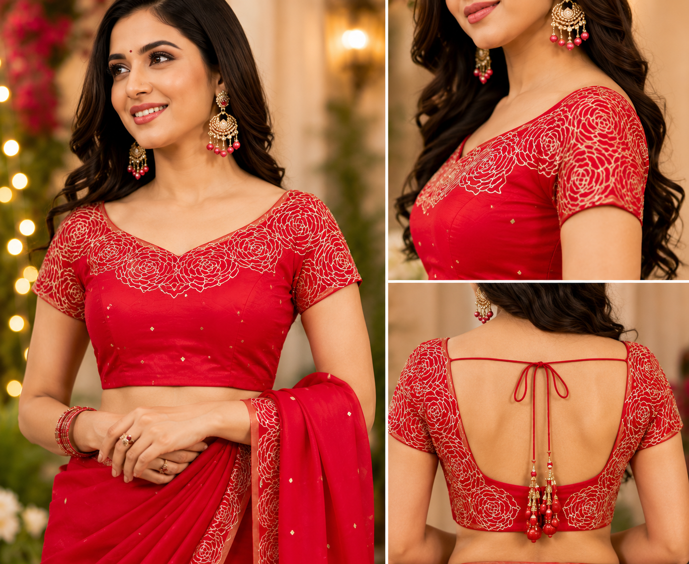 Ruby Red Chanderi Cotton Printed Ready To Wear Saree - blouse detail