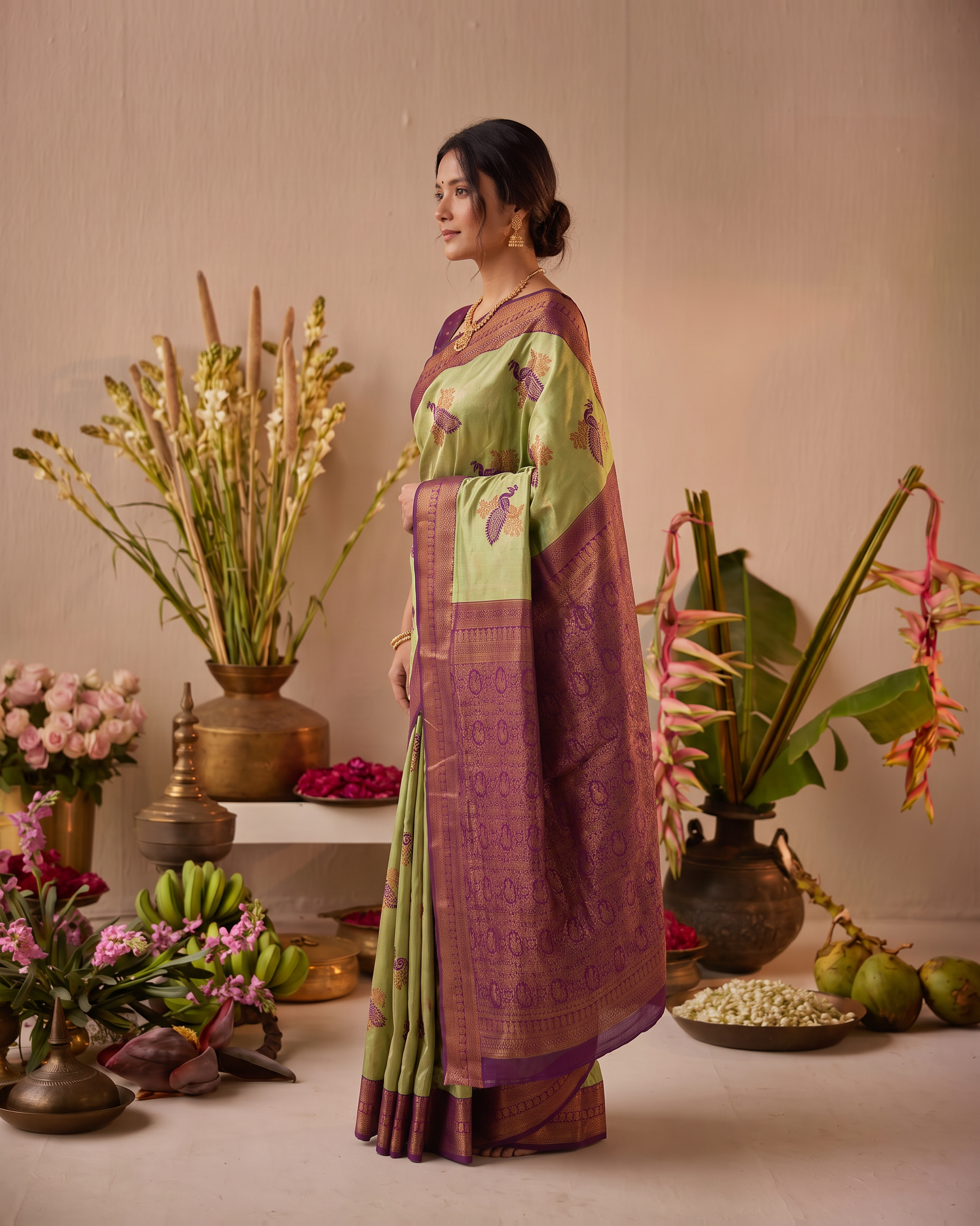 Ruhani Multi Shade Festive Saree with Woven Style Pallu - Green Wine - side