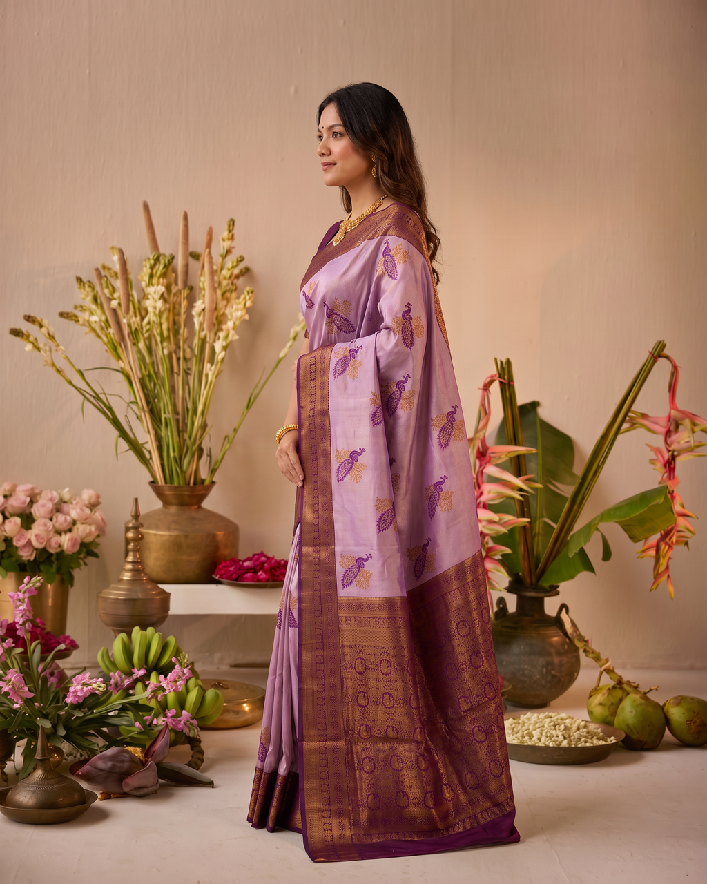 Ruhani Multi Shade Festive Saree with Woven Style Pallu - Lavender Wine - side