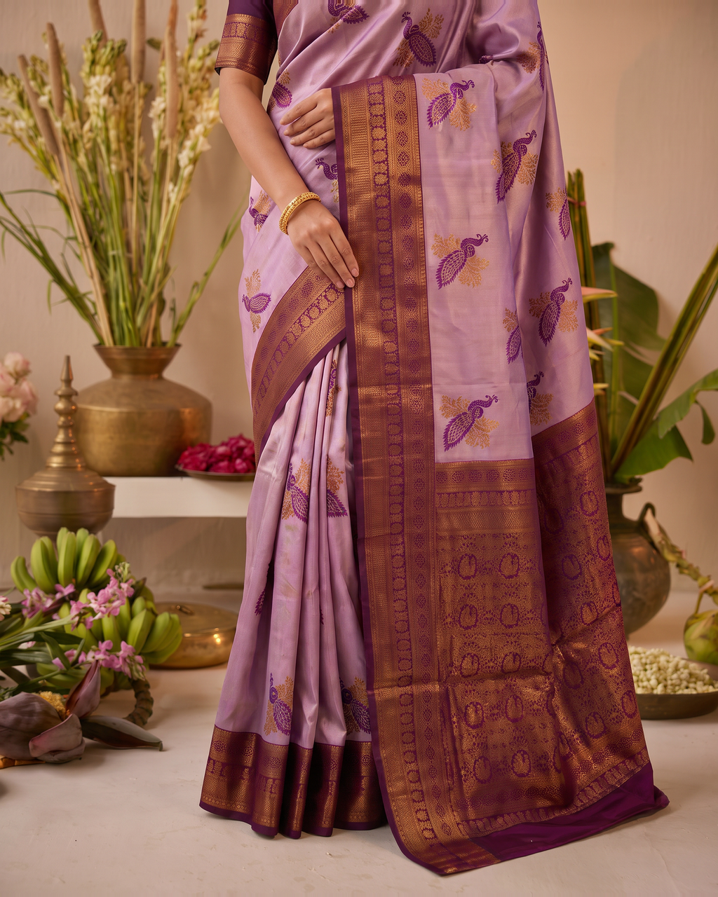 Ruhani Multi Shade Festive Saree with Woven Style Pallu - Lavender Wine - lower closeup
