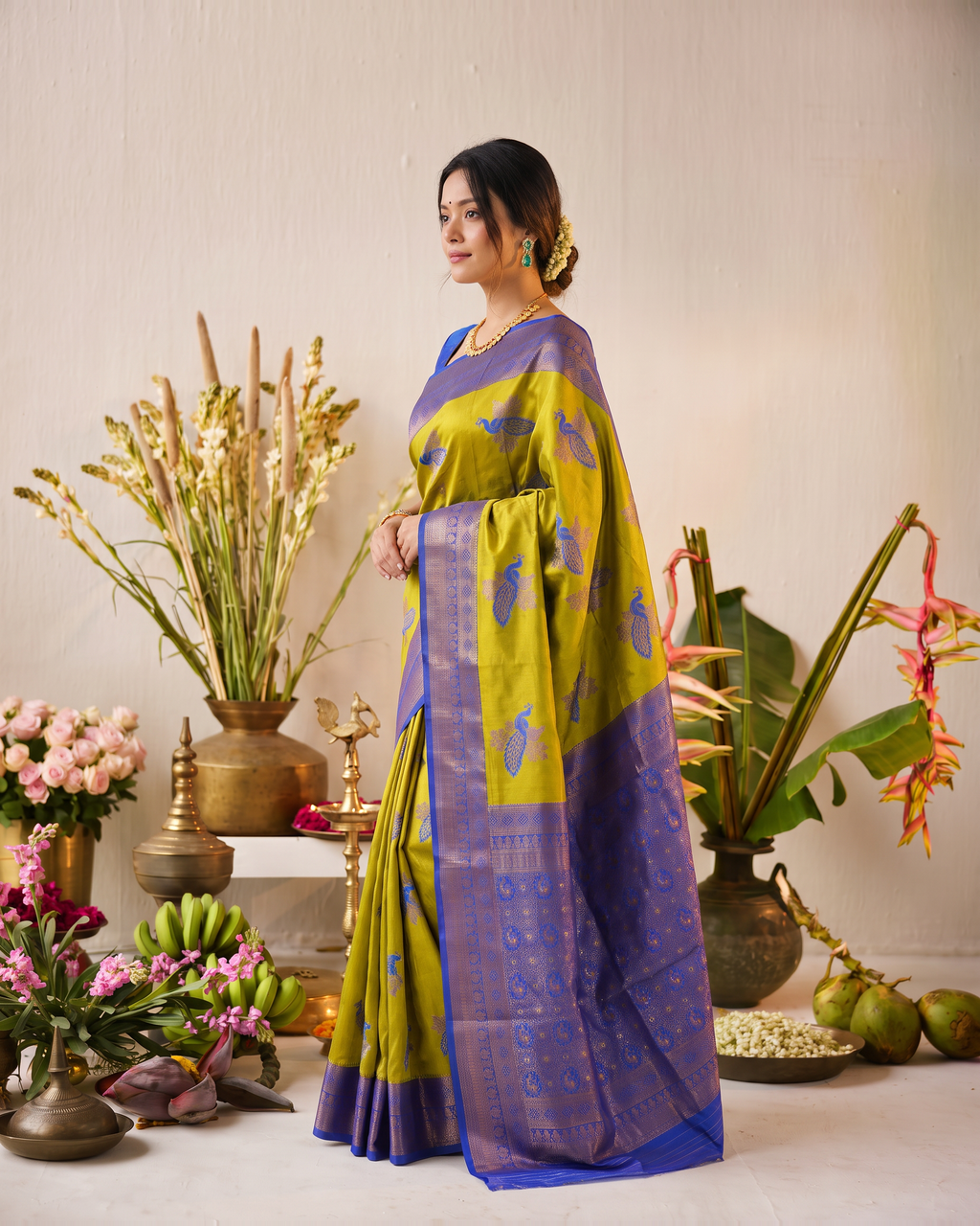 Ruhani Multi Shade Festive Saree with Woven Style Pallu - Lime Purple - side