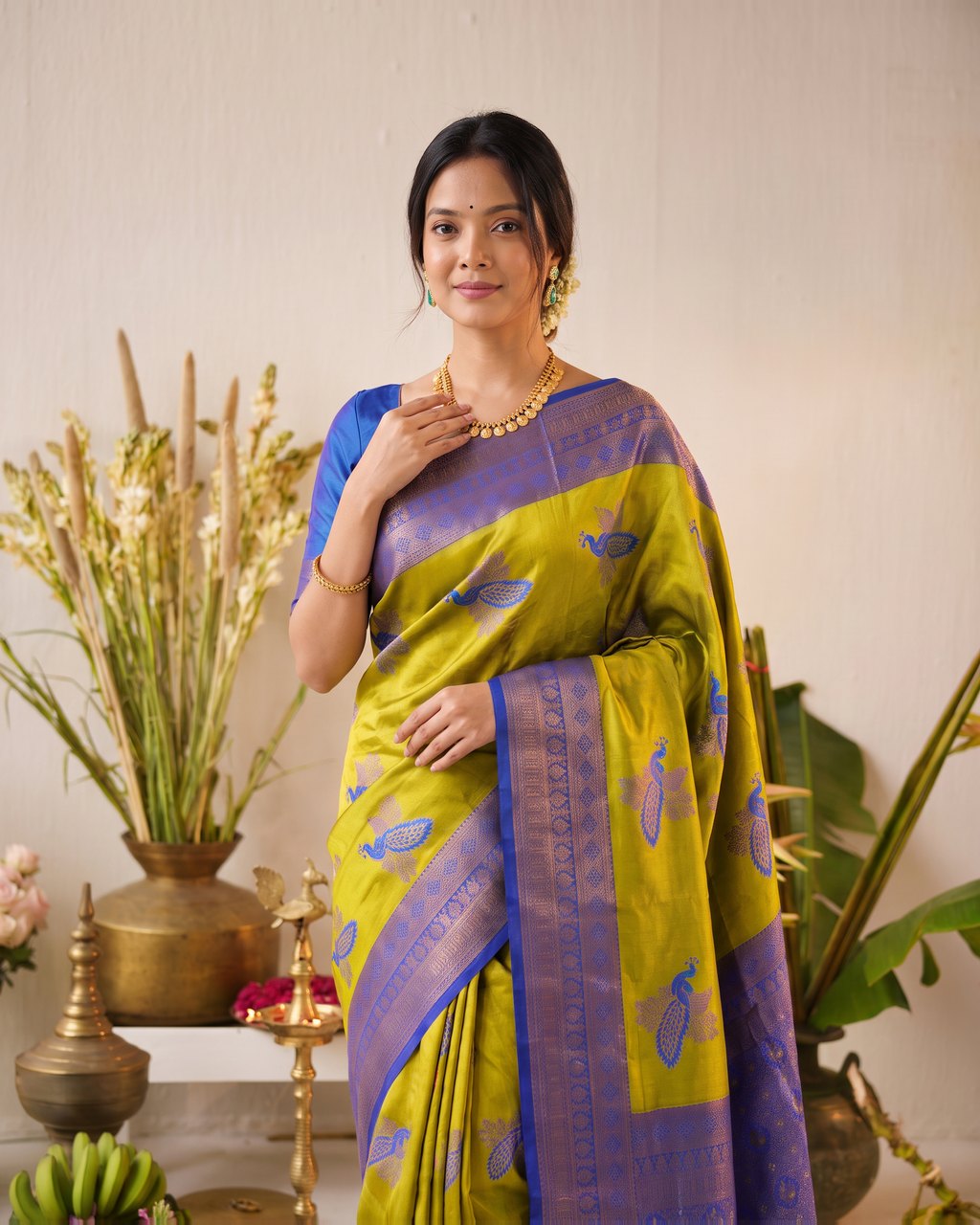 Ruhani Multi Shade Festive Saree with Woven Style Pallu - Lime Purple - upper closeup