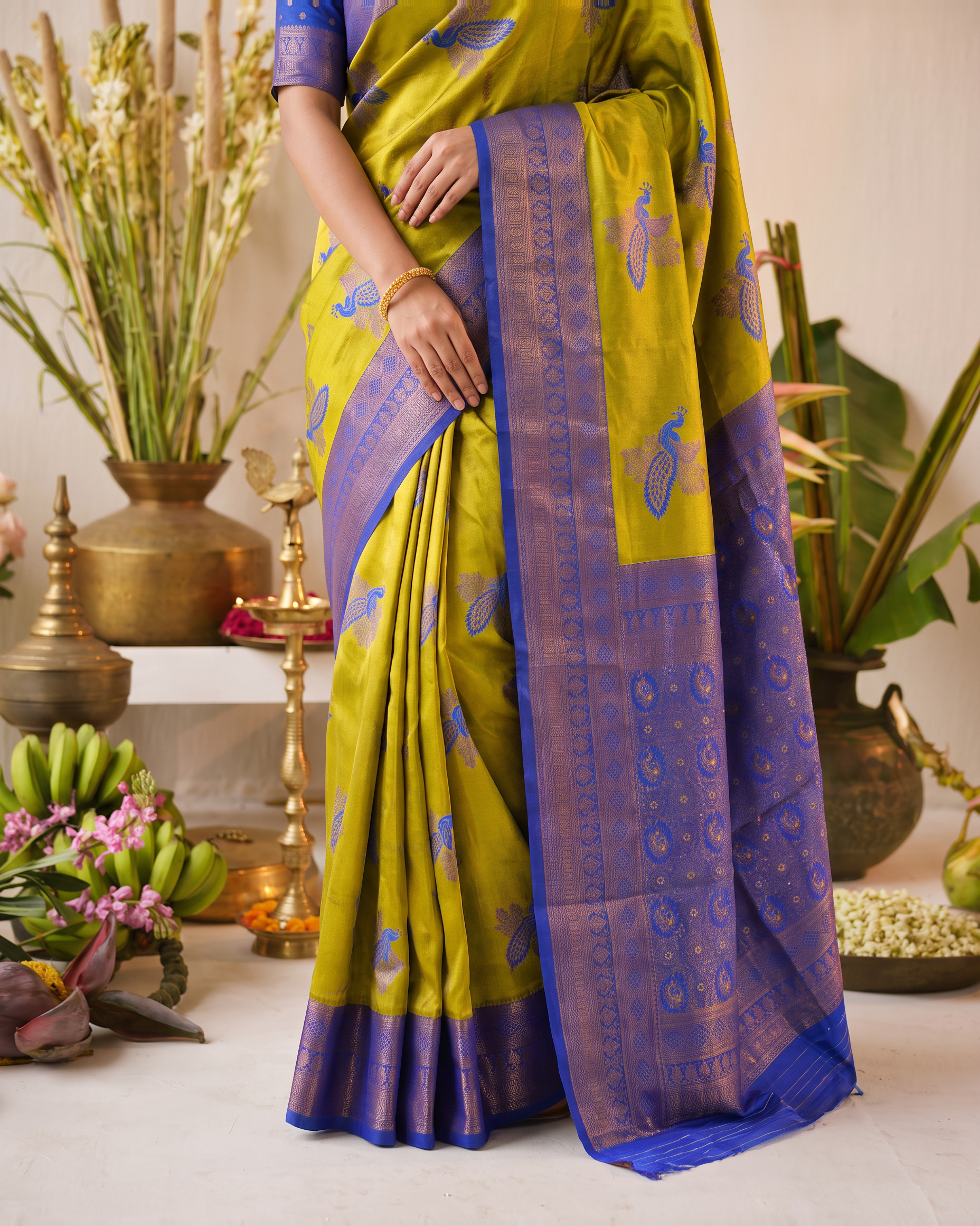 Ruhani Multi Shade Festive Saree with Woven Style Pallu - Lime Purple - lower closeup