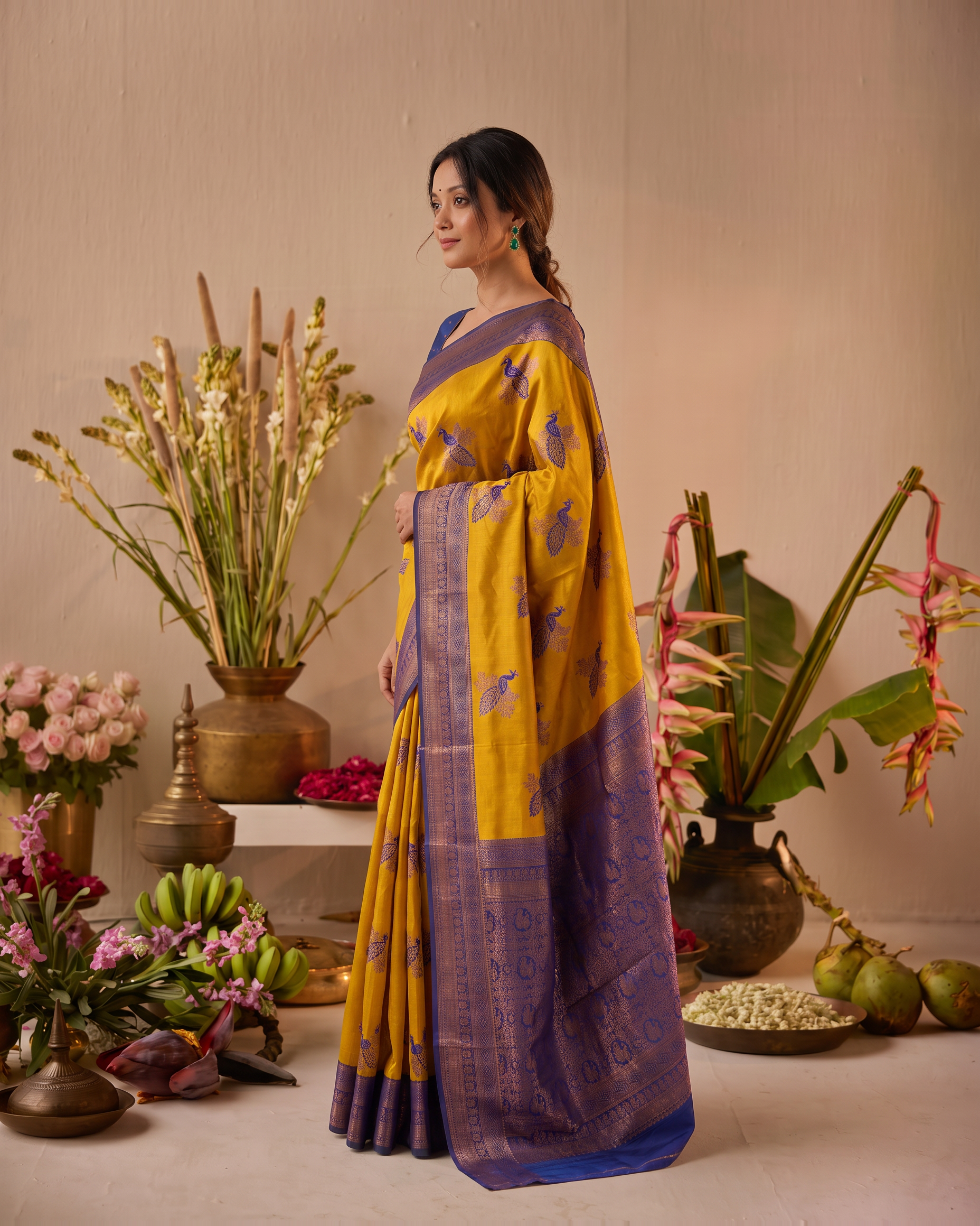 Ruhani Multi Shade Festive Saree with Woven Style Pallu - Mustard Purple - side