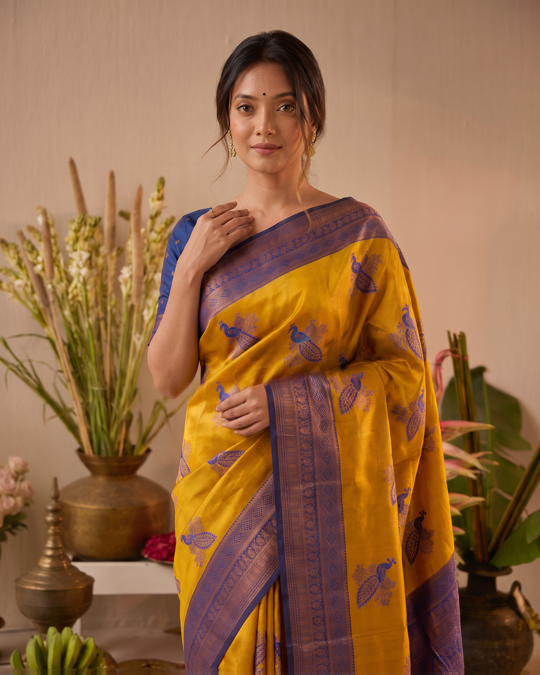Ruhani Multi Shade Festive Saree with Woven Style Pallu - Mustard Purple - upper closeup