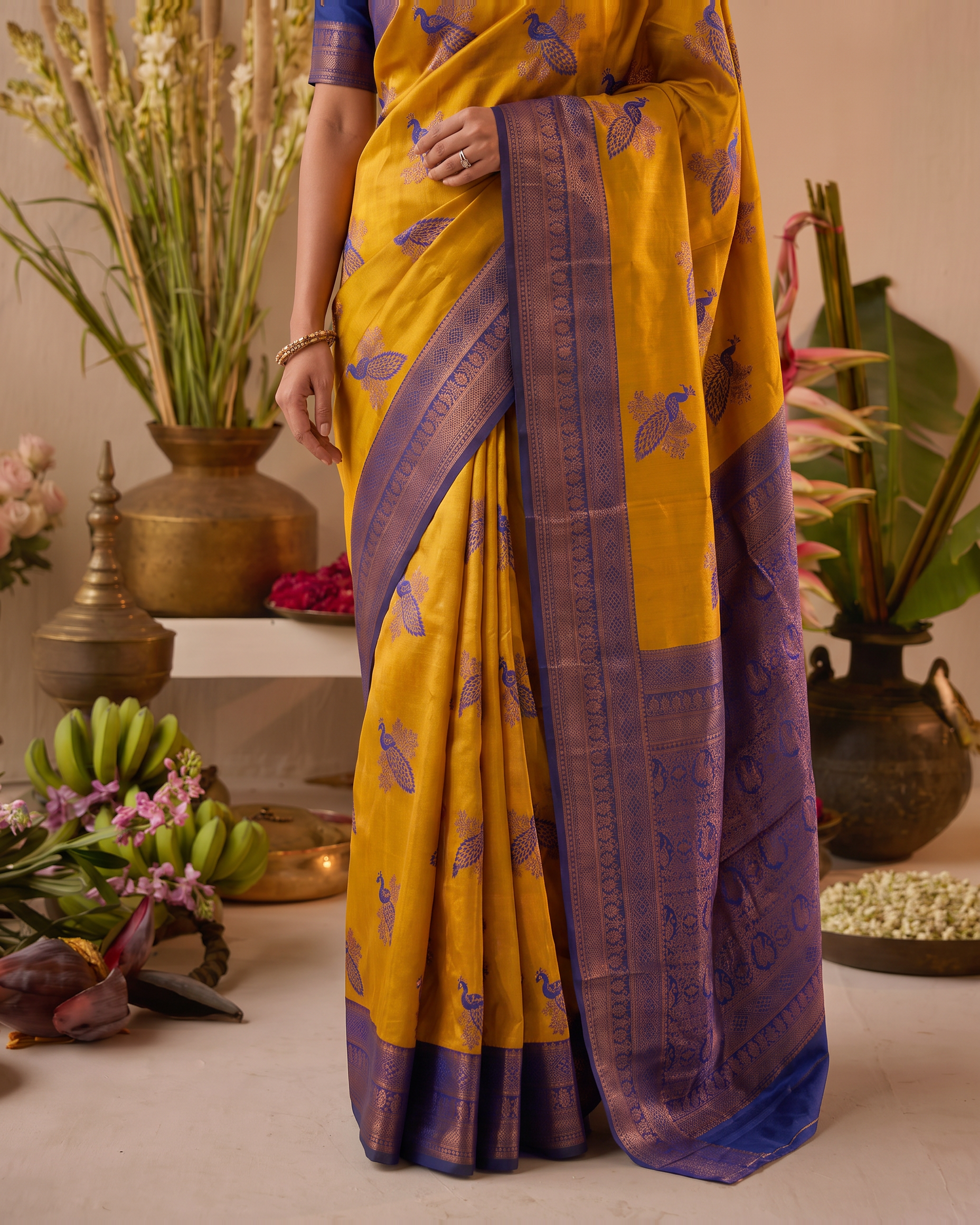 Ruhani Multi Shade Festive Saree with Woven Style Pallu - Mustard Purple - lower closeup