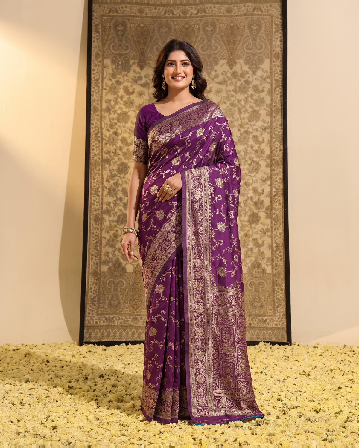 Samaira Antique Motif Banarasi Silk Saree - Purple - full saree hero