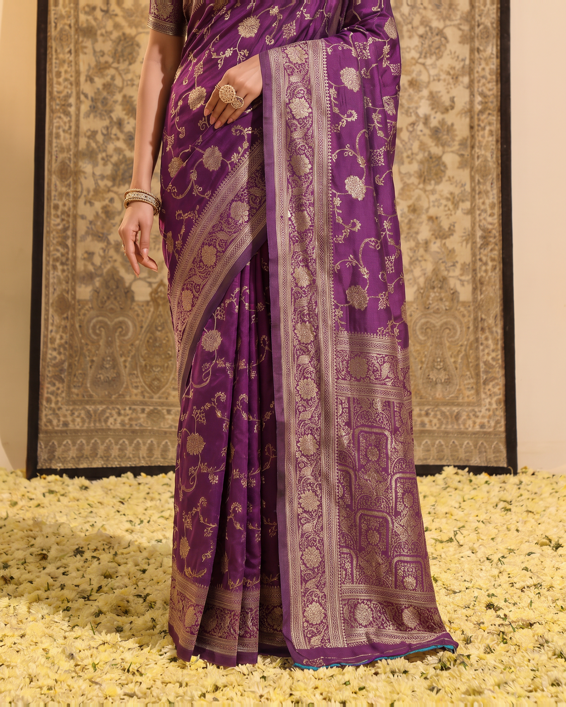 Samaira Antique Motif Paithani Silk Saree - Purple - lower border closeup