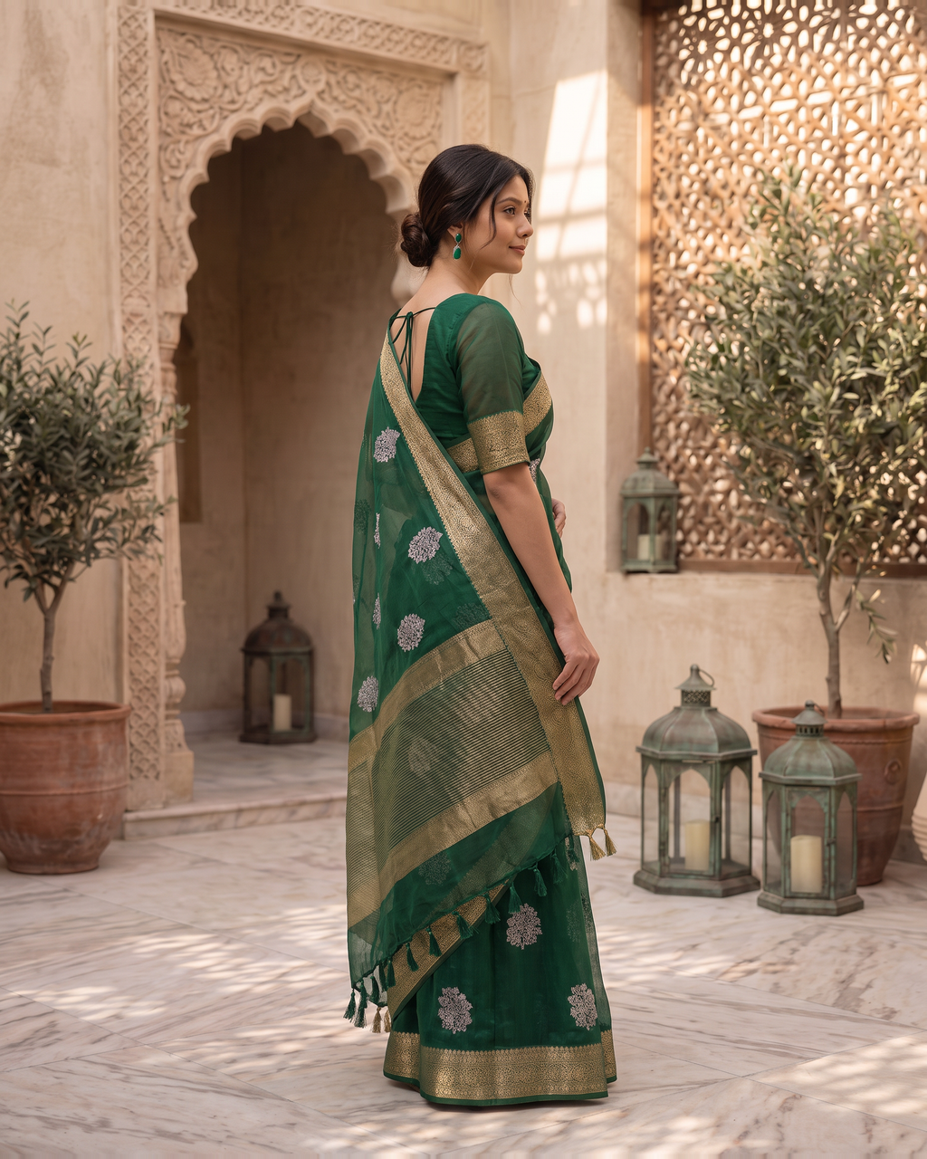 Saumya Vibrant Festive Saree with Refined Border - Green - side