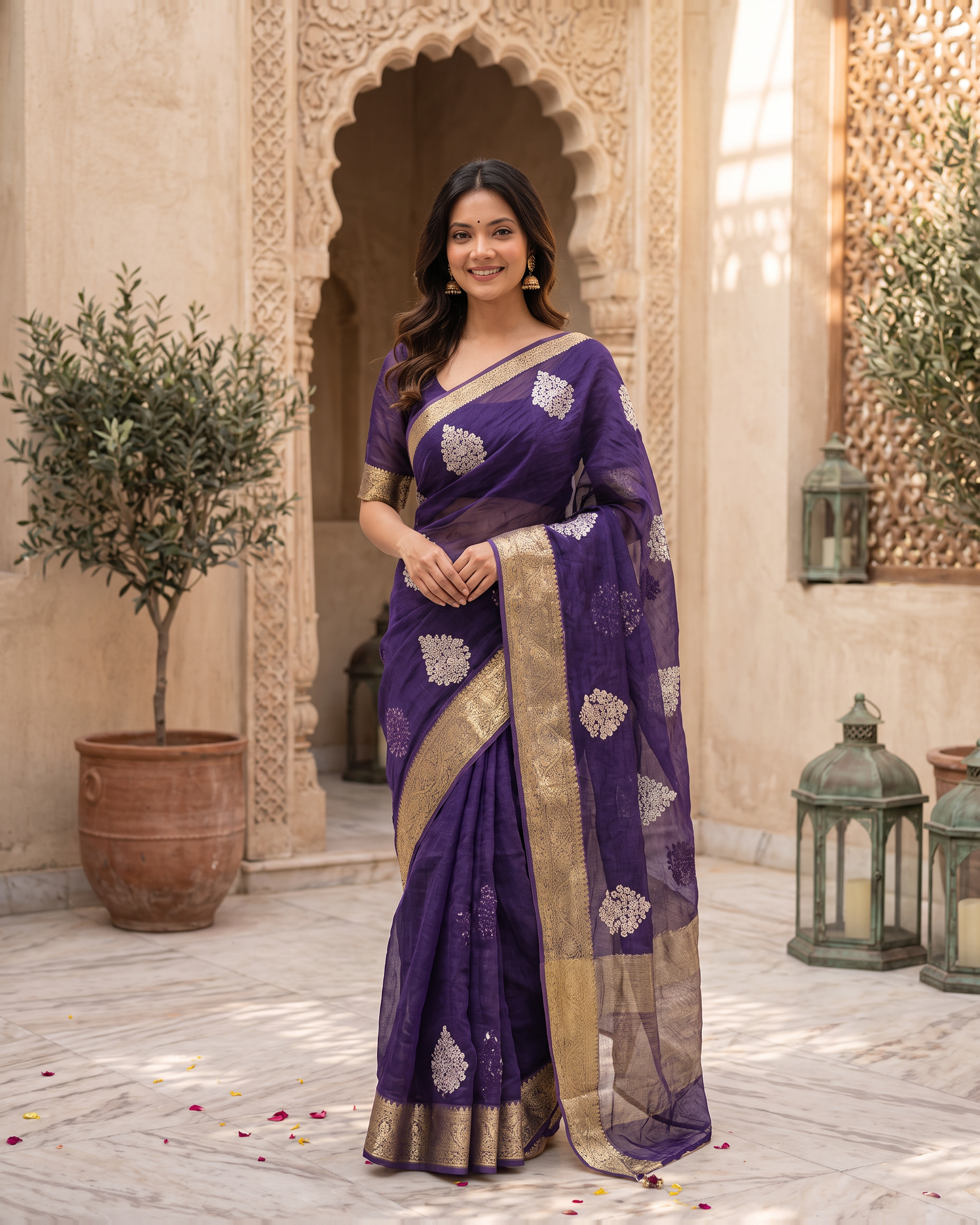 Saumya Vibrant Festive Saree with Refined Border - Purple - full saree hero
