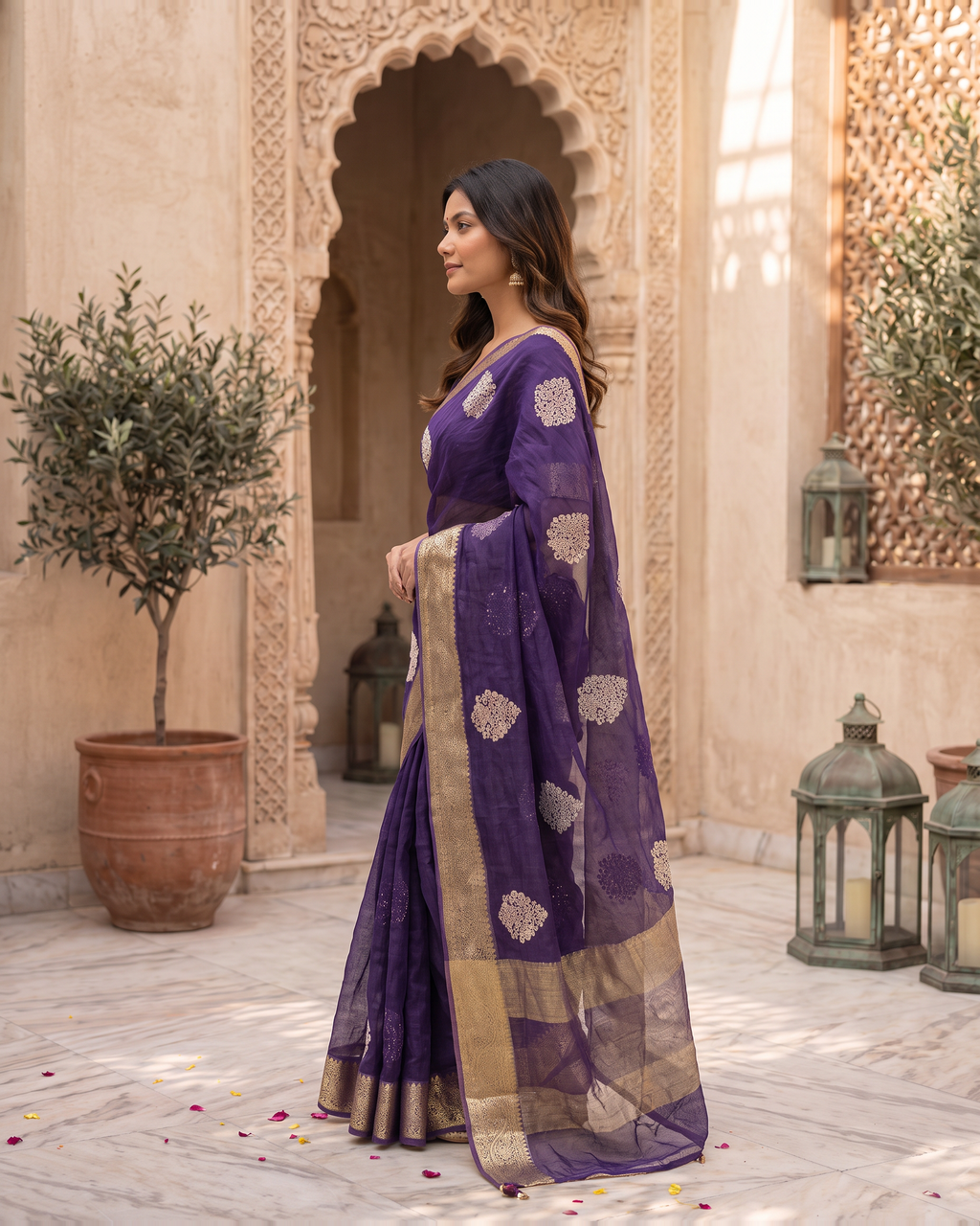 Saumya Vibrant Festive Saree with Refined Border - Purple - side