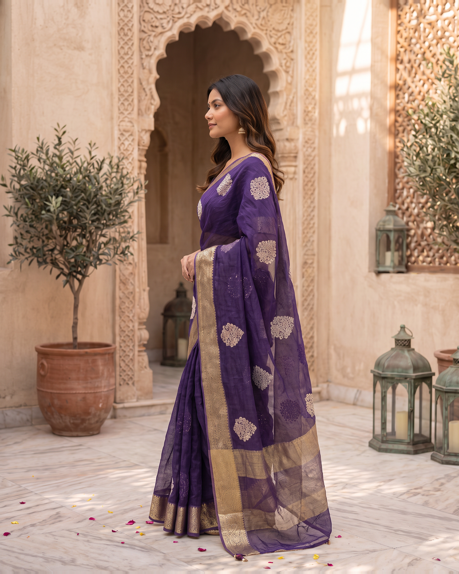 Saumya Vibrant Festive Saree with Refined Border - Purple - side