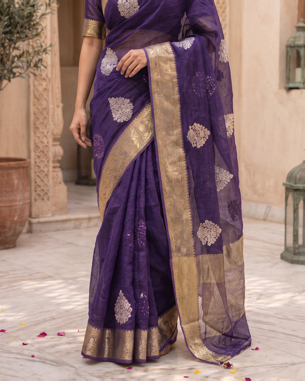 Saumya Vibrant Festive Saree with Refined Border - Purple - lower closeup