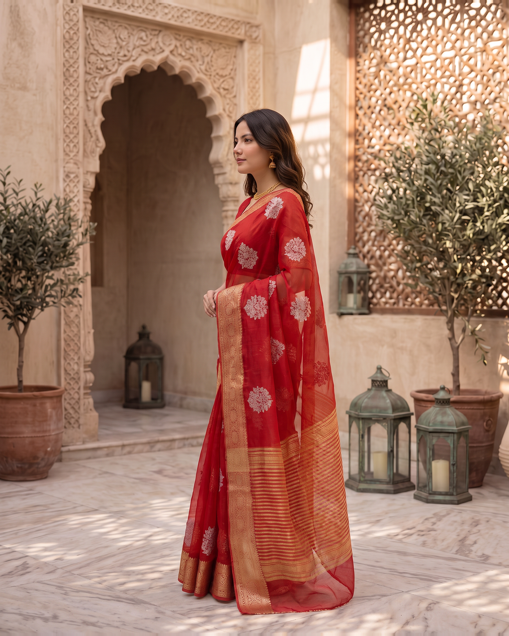 Saumya Vibrant Festive Saree with Refined Border - Red - side