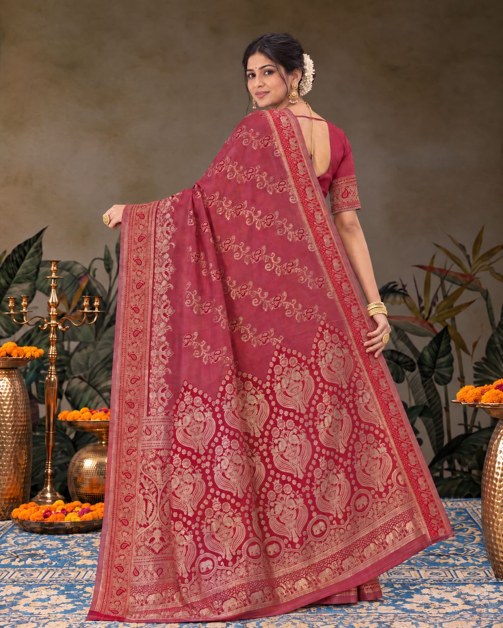 Shalmali Paisley Zari Silk Saree with Decorative Border - Maroon - side