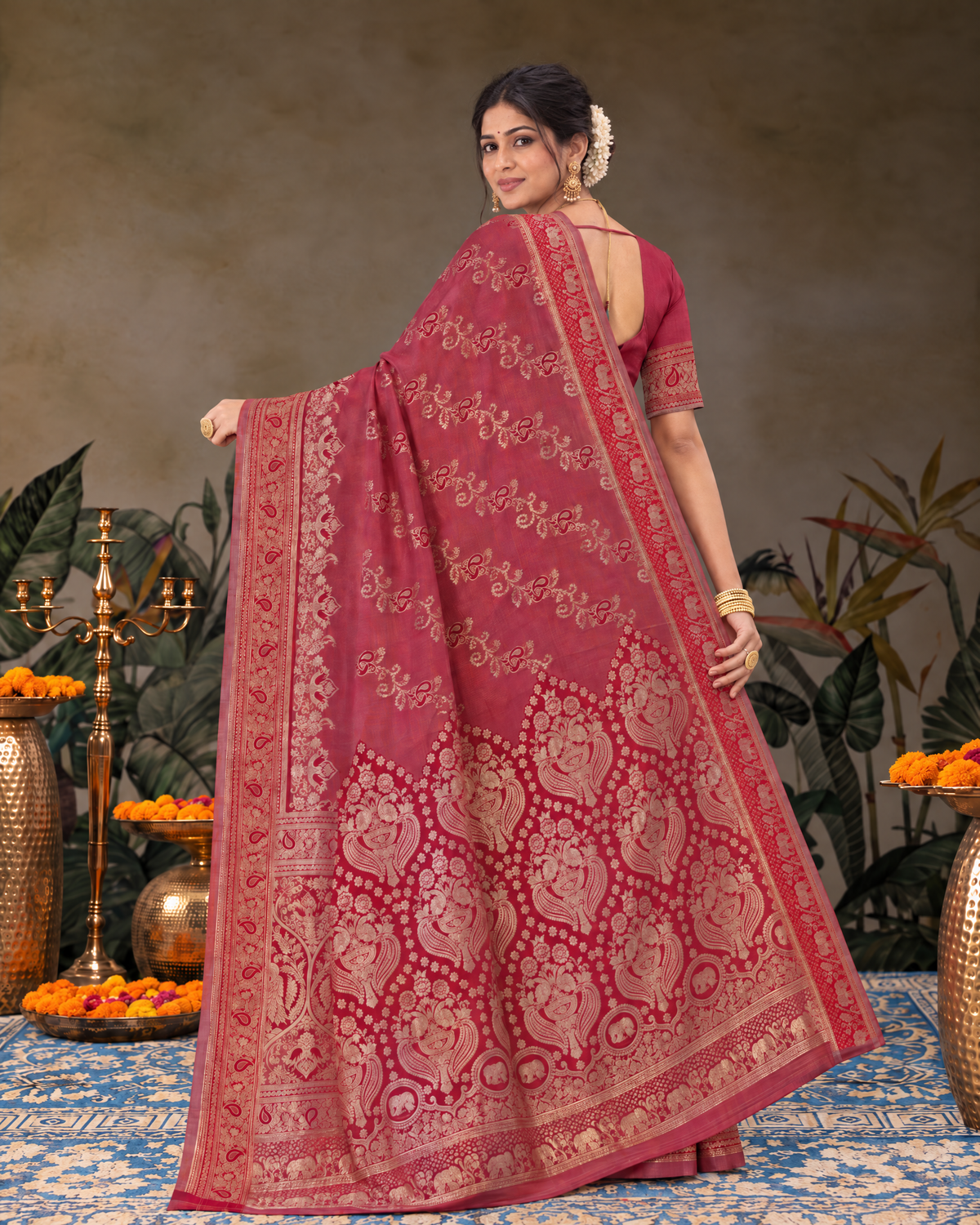 Shalmali Paisley Zari Silk Saree with Decorative Border - Maroon - side