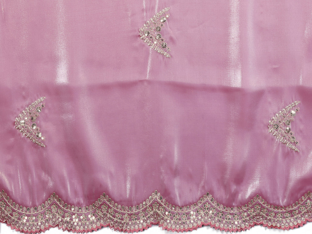 Shimmer Chiffon Embroidered Party Wear Saree - Blush Pink fabric and embroidery detail