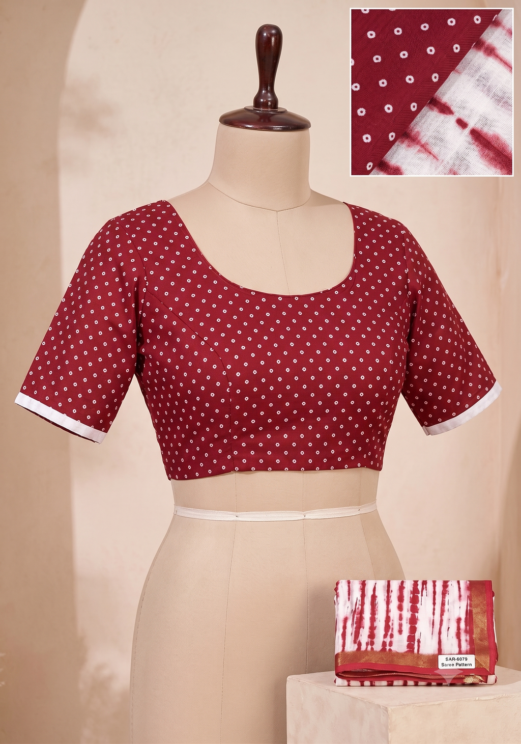 Striped Linen Digital Printed Party Wear Saree - Red blouse detail