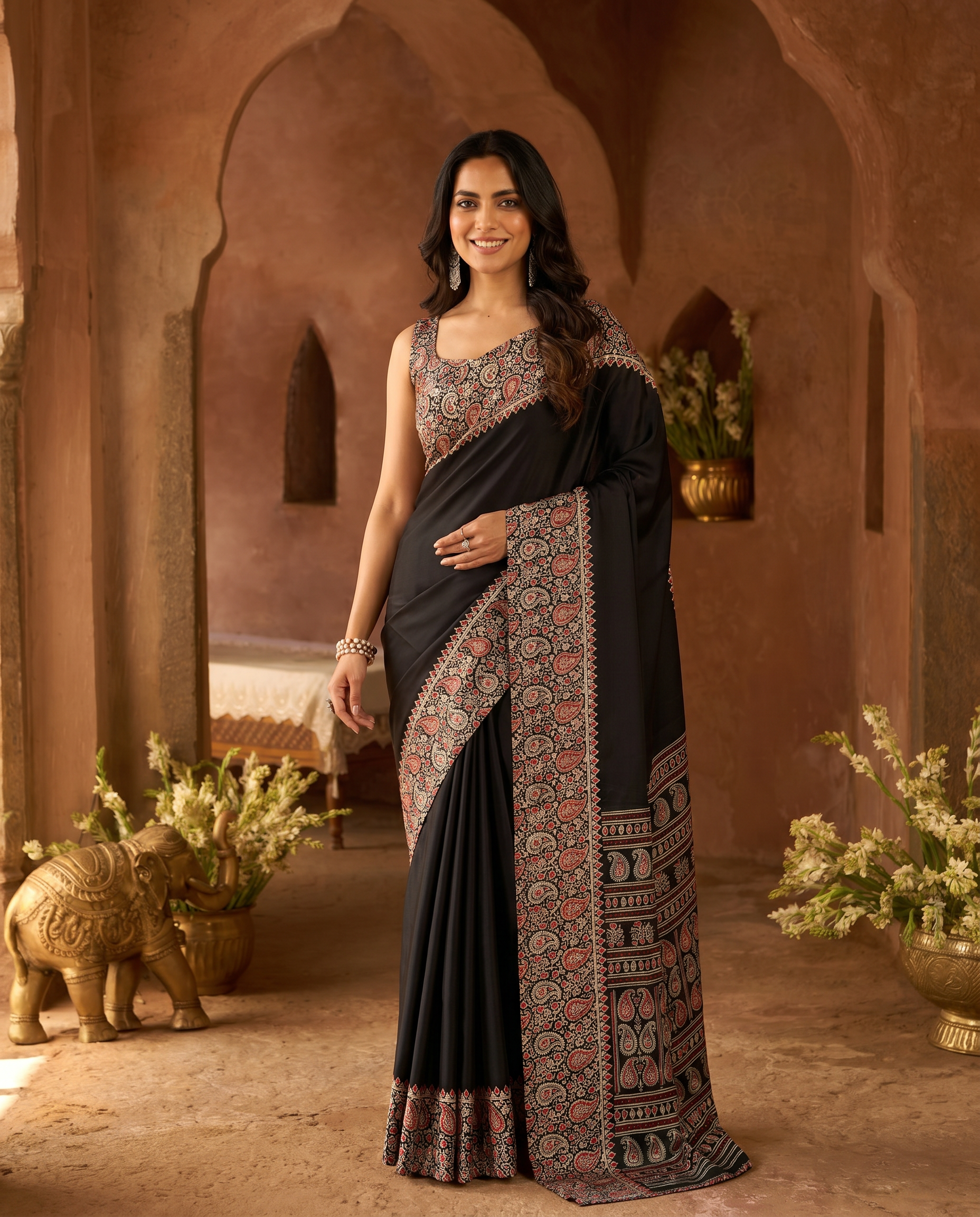 Stylish Black Printed Saree with Ethnic Paisley Border – Elegant Party & Casual Wear - output 0 - 02 hero