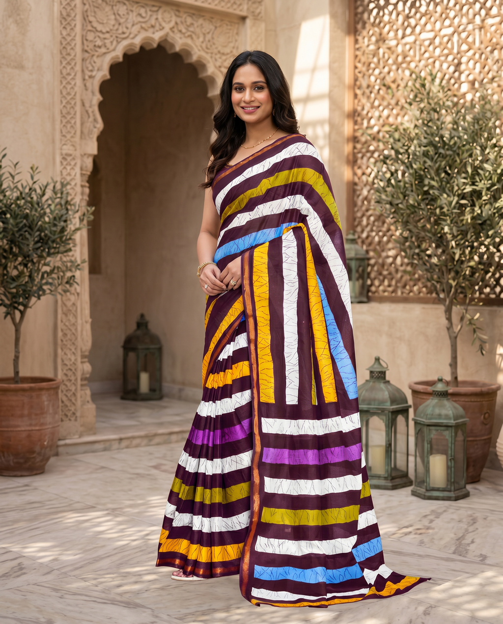 Stylish Multicolor Striped Pure Cotton Saree with Contemporary Design - output 0 - 02 hero