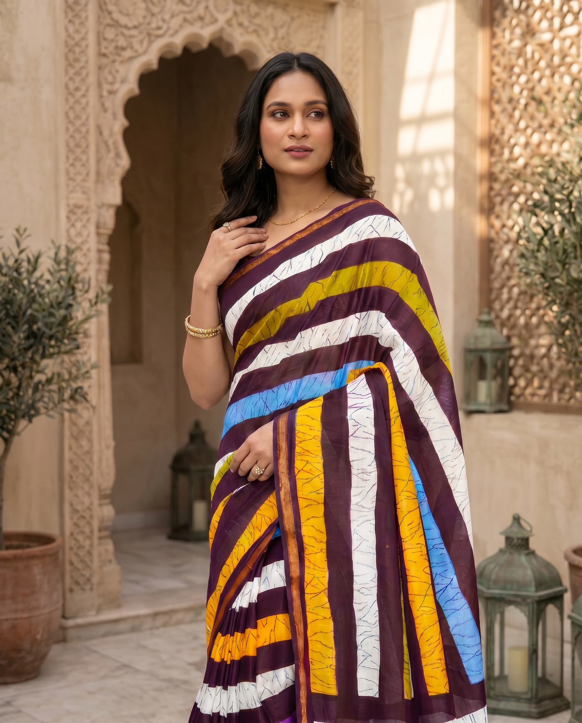Stylish Multicolor Striped Pure Cotton Saree with Contemporary Design - output 0 - 04 upper closeup