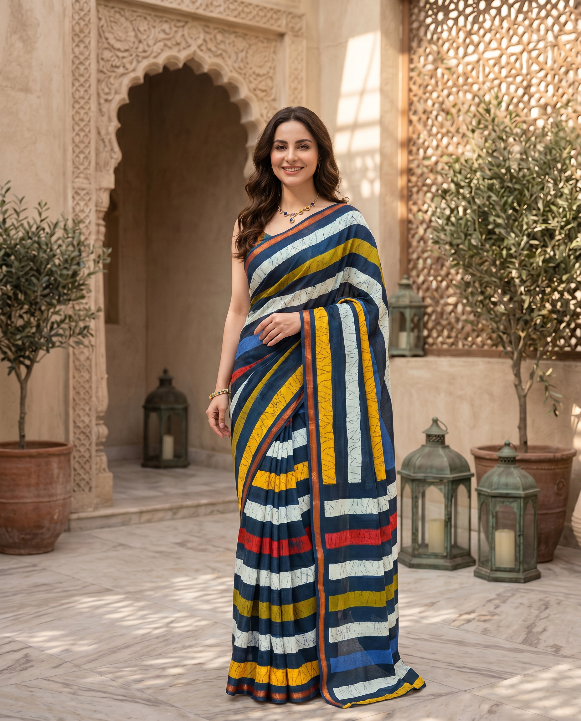 Stylish Multicolor Striped Pure Cotton Saree with Contemporary Design - output 1 - 02 hero