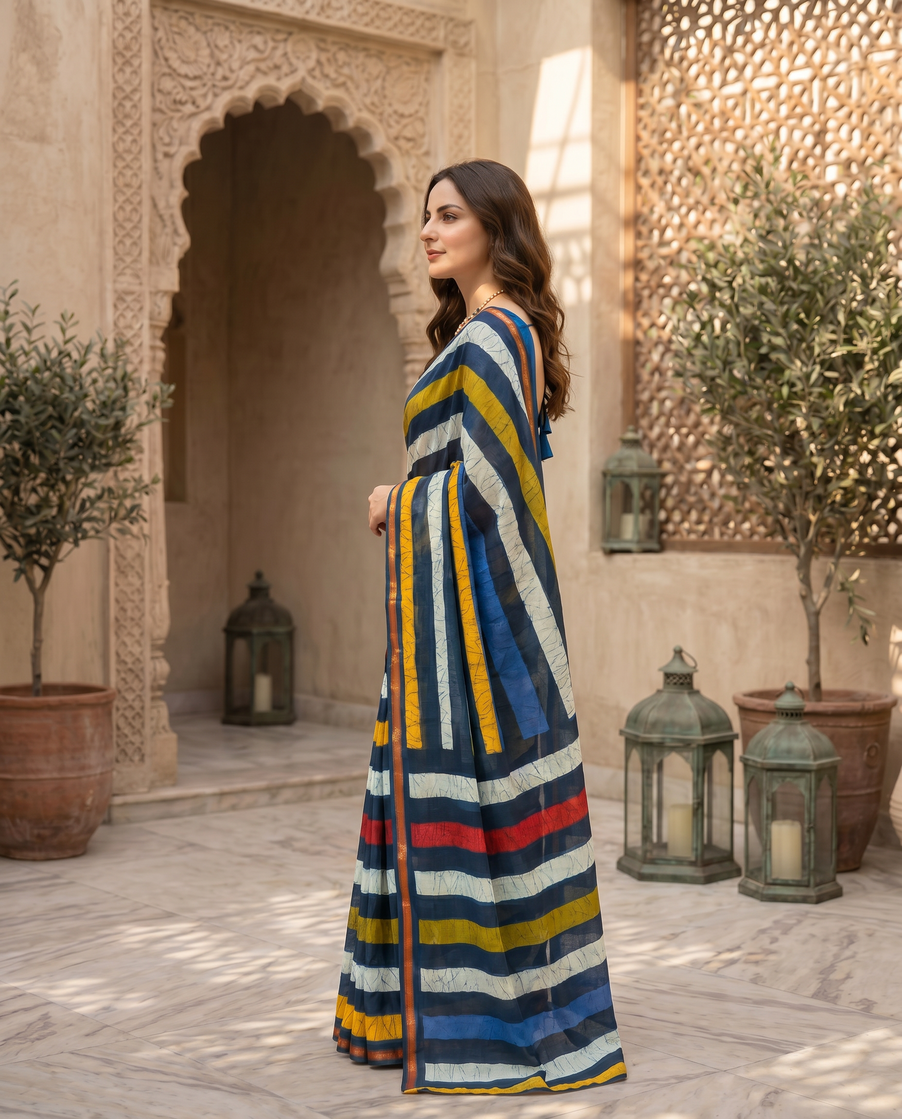 Stylish Multicolor Striped Pure Cotton Saree with Contemporary Design - output 1 - 03 side