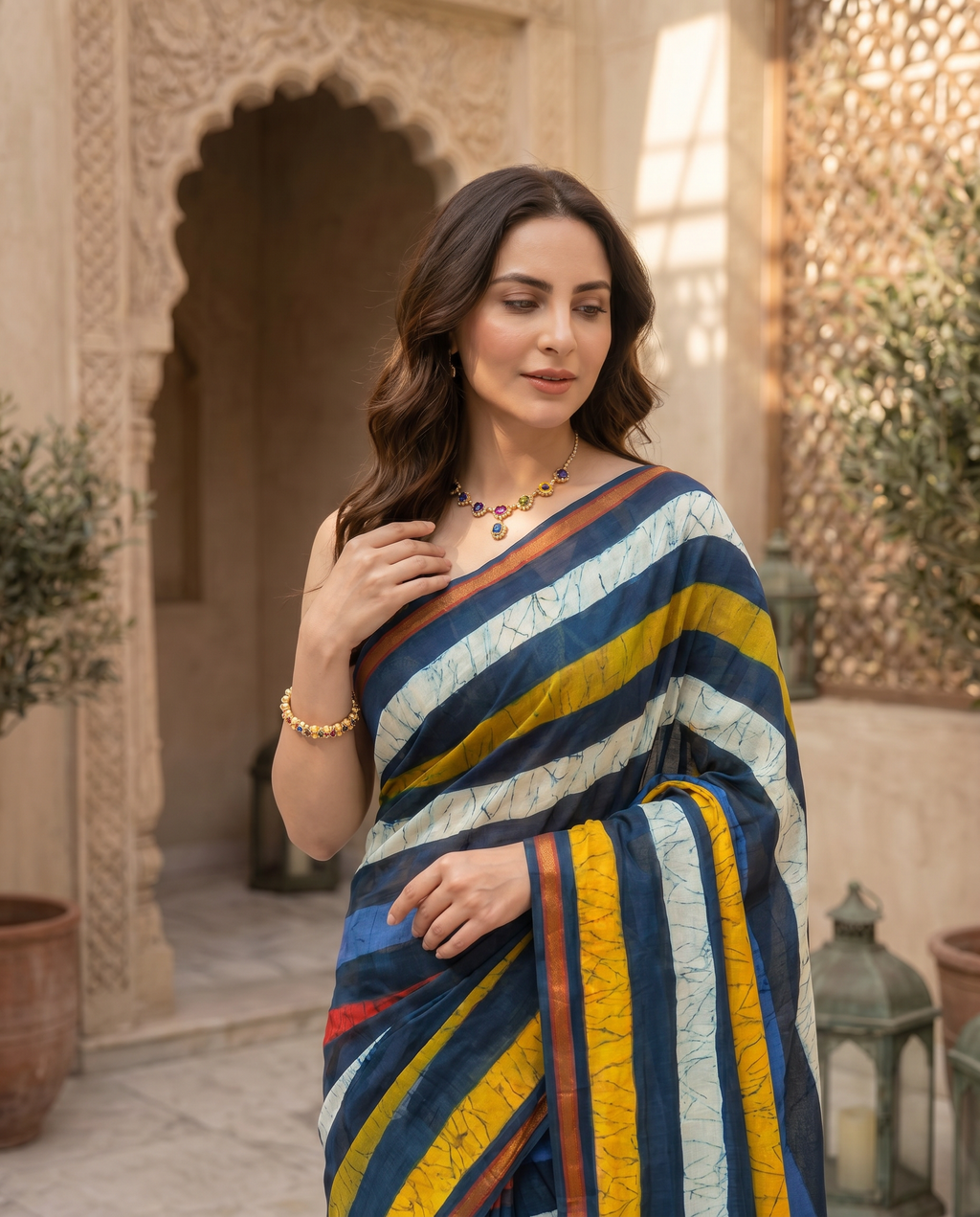 Stylish Multicolor Striped Pure Cotton Saree with Contemporary Design - output 1 - 04 upper closeup