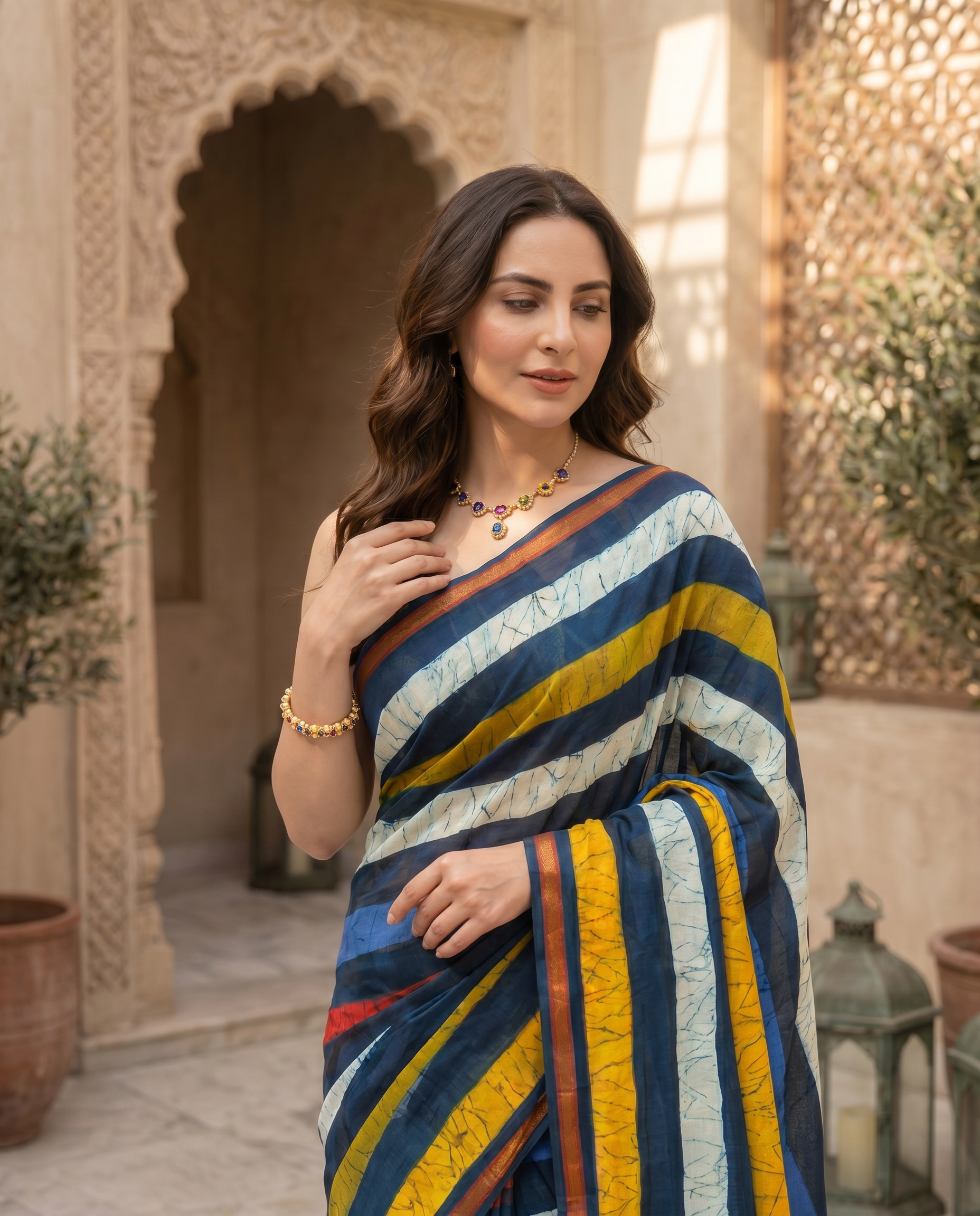 Stylish Multicolor Striped Pure Cotton Saree with Contemporary Design - output 1 - 04 upper closeup