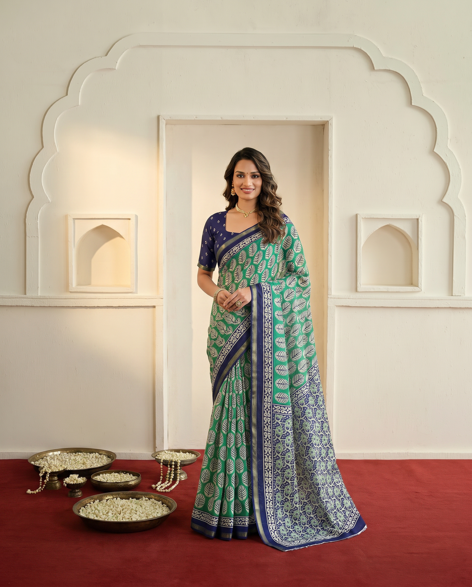 Stylish Orange & Maroon Printed Pure Cotton Saree with Contrast Border - output 0 - 02 hero