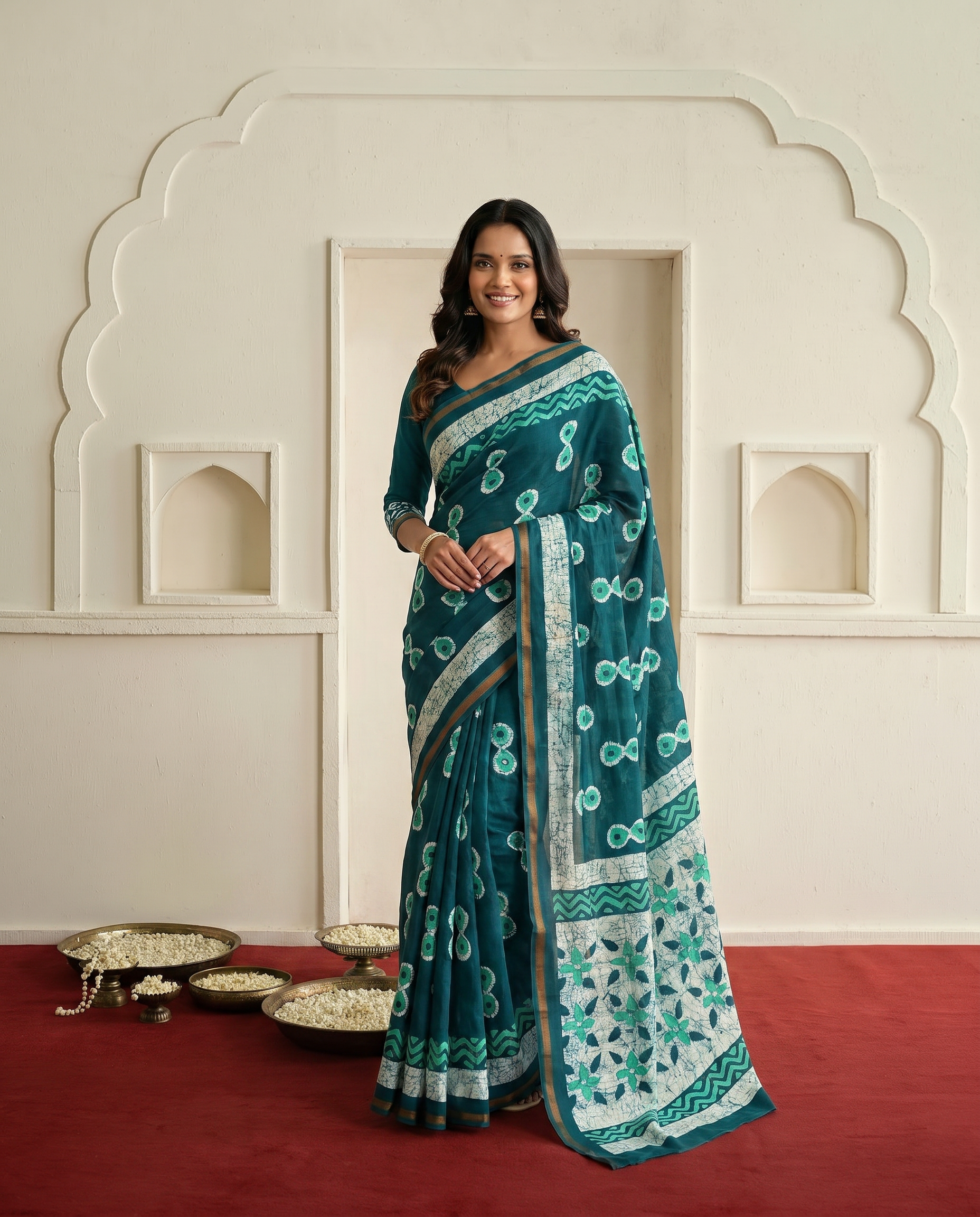 Stylish Rama Printed Pure Cotton Saree with Contemporary Motifs - output 0 - 02 hero