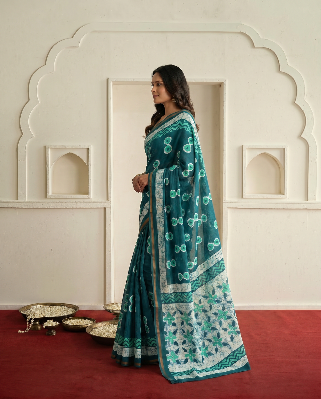 Stylish Rama Printed Pure Cotton Saree with Contemporary Motifs - output 0 - 03 side