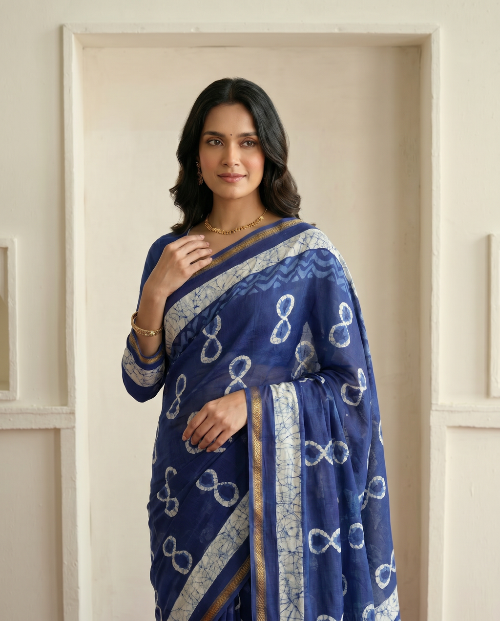 Stylish Rama Printed Pure Cotton Saree with Contemporary Motifs - output 1 - 04 upper closeup