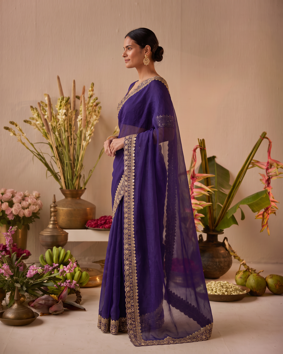 Tanisha Fine Butti Festive Saree with Embellished Border - Purple - side