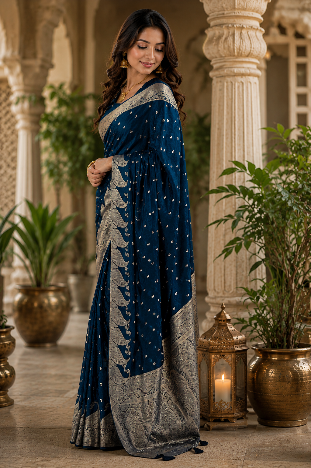 Teal Blue Pure Silk Jari Weave Party Wear Saree - image 2