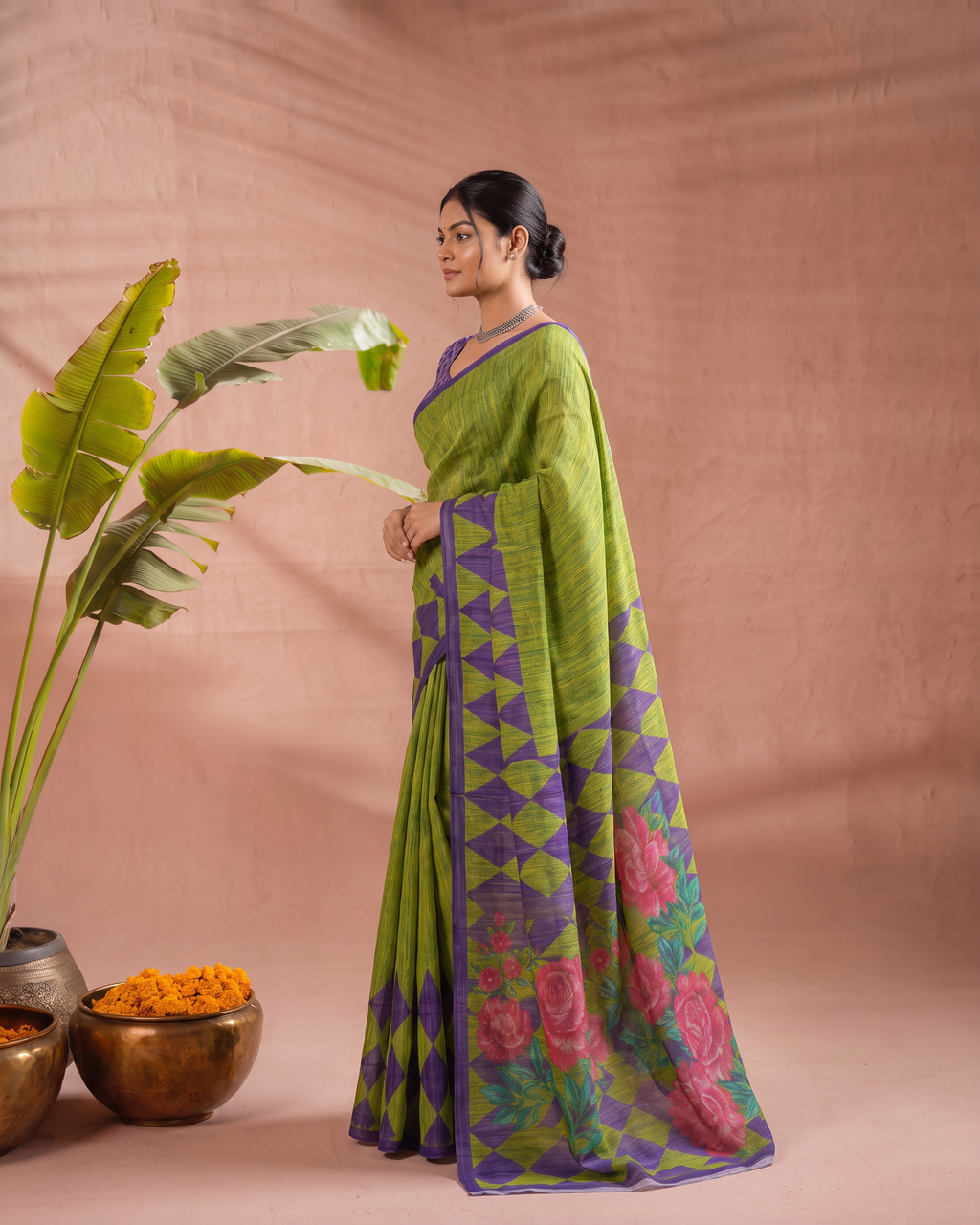 The Mist Grey Mulmul - Mehndi Green - side