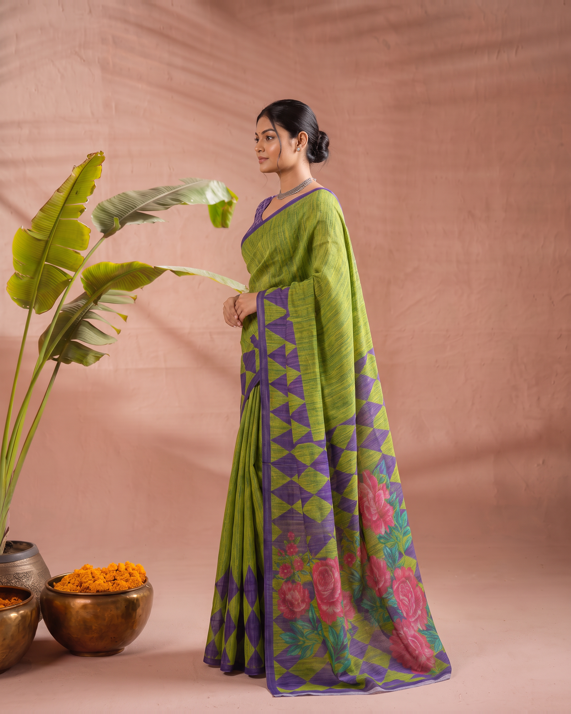 The Mist Grey Mulmul - Mehndi Green - side