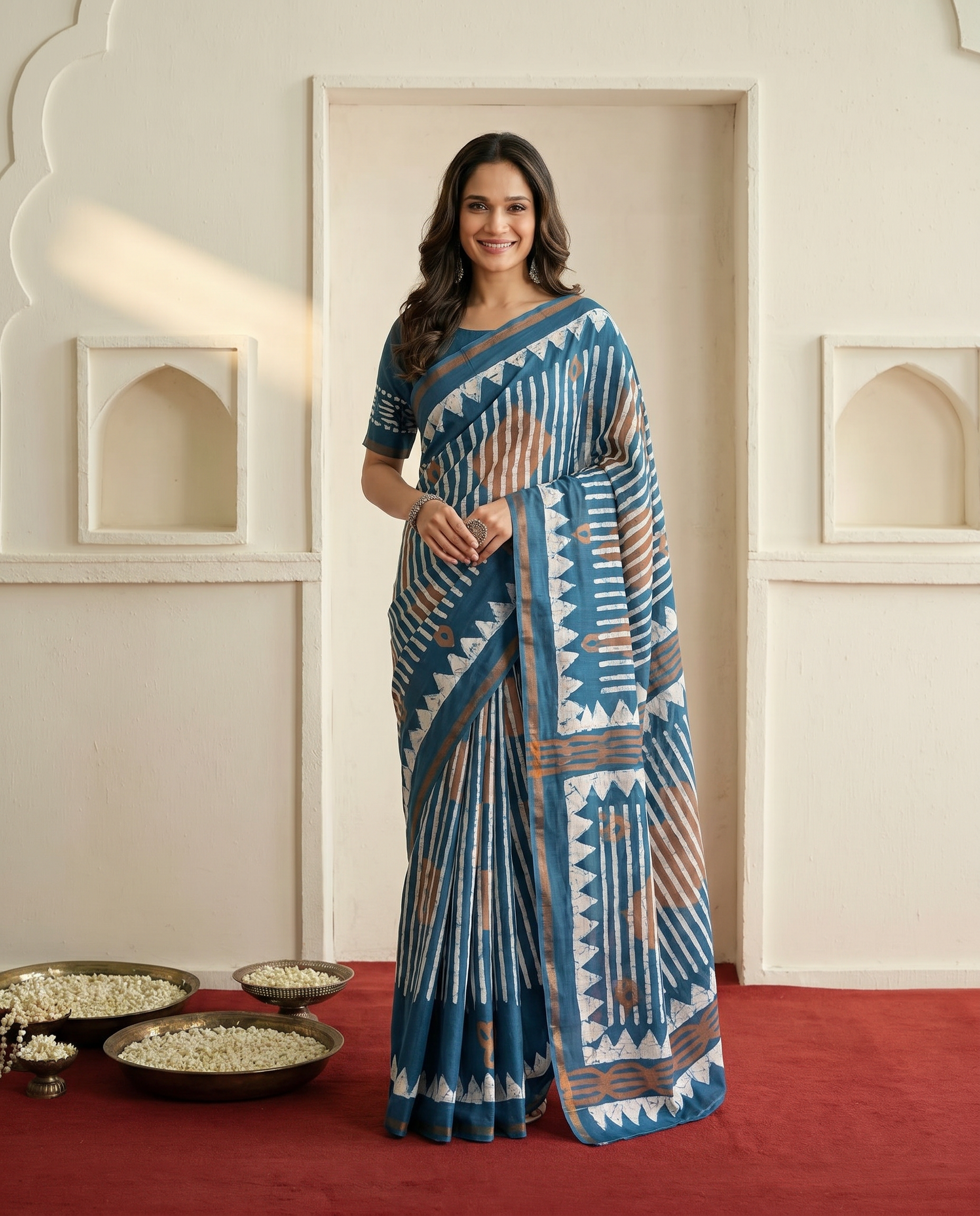 Trendy Brown Printed Pure Cotton Saree with Bold Geometric Design - output 1 - 02 hero