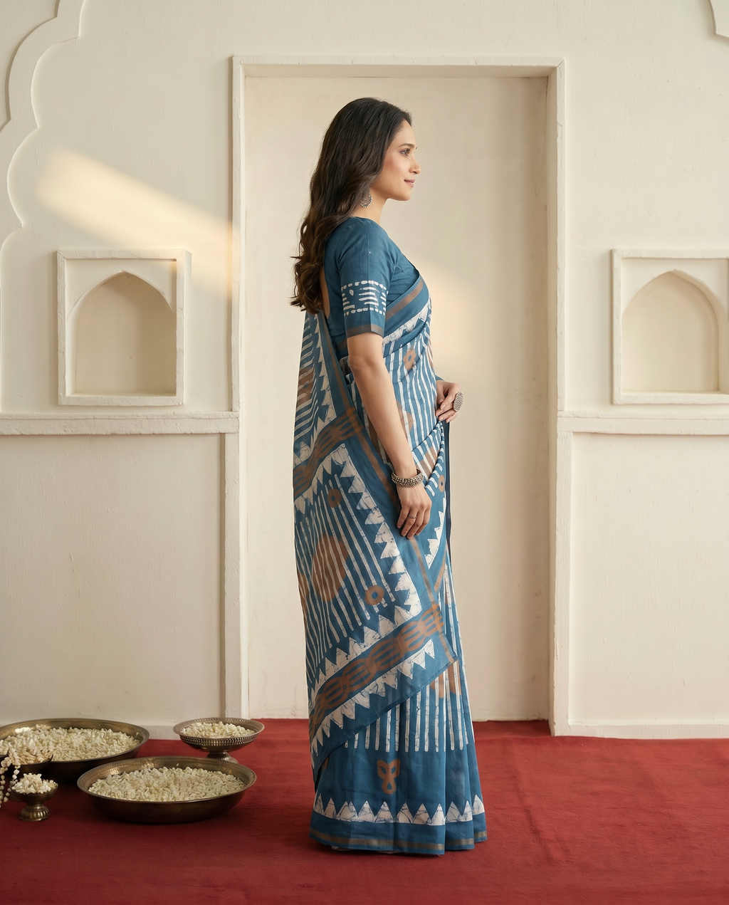 Trendy Brown Printed Pure Cotton Saree with Bold Geometric Design - output 1 - 03 side