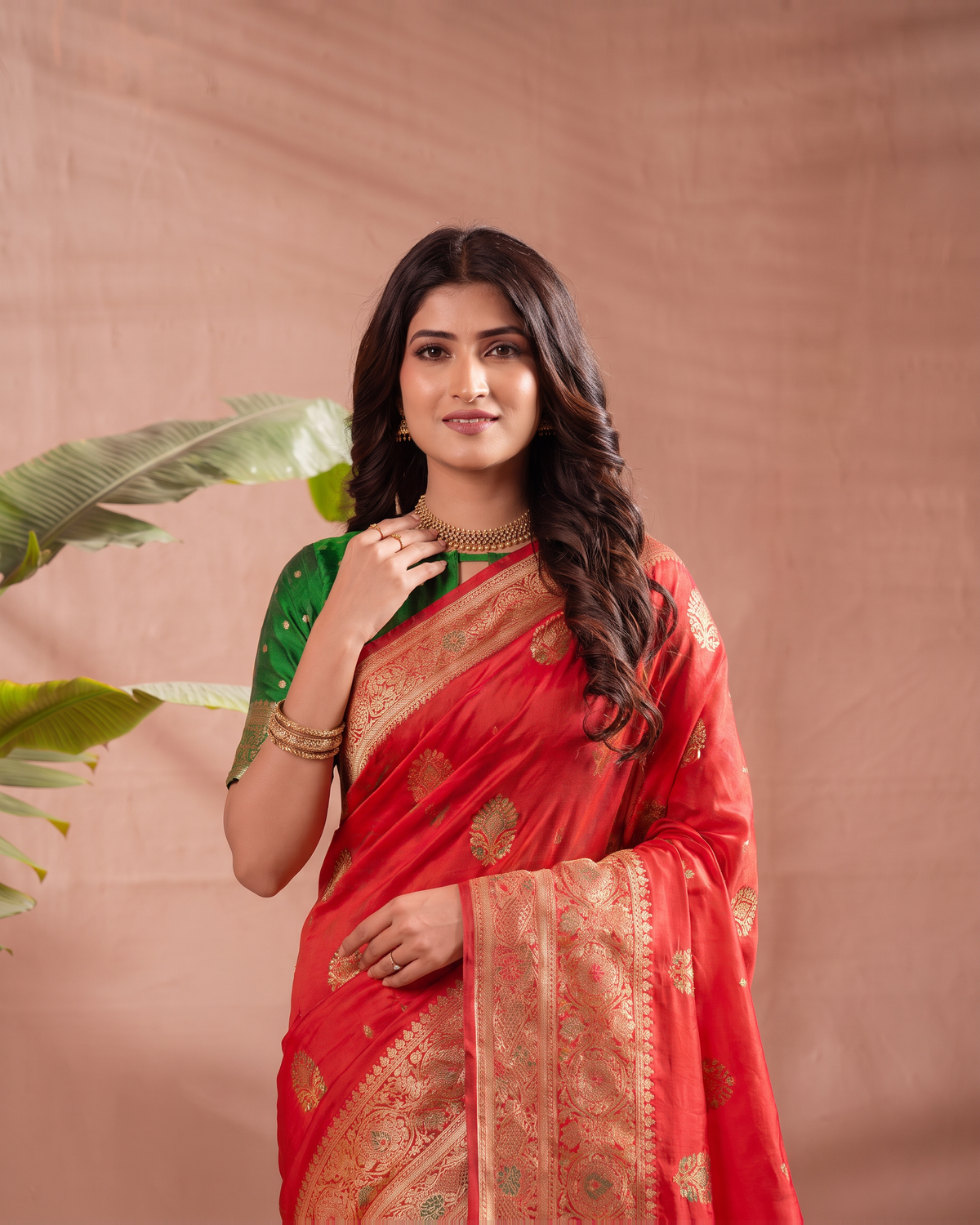 Vasudha Ornate Zari Silk Saree with Multicolour Pallu - Red - upper closeup