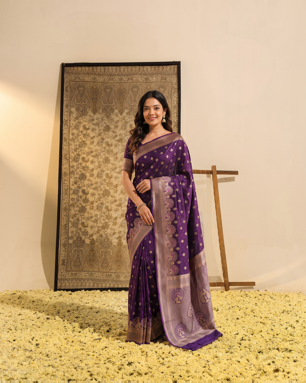 Vayana Statement Festive Saree with Ornate Border - Purple - full saree hero